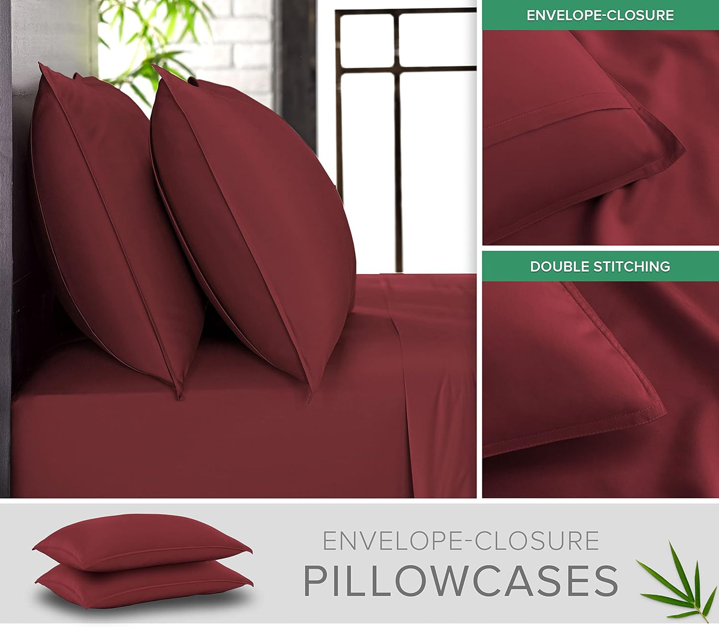 Pure Bamboo Queen Sheets - Luxuriously Soft 100% Organic Viscose Bed Sheet Set | Cooling Comfort in Merlot