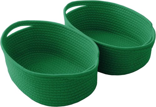 JMvicyroam Woven Basket - Small Rope Storage Bin with Handles | Organizer for Shelves & Closets - Green, 2 Pack