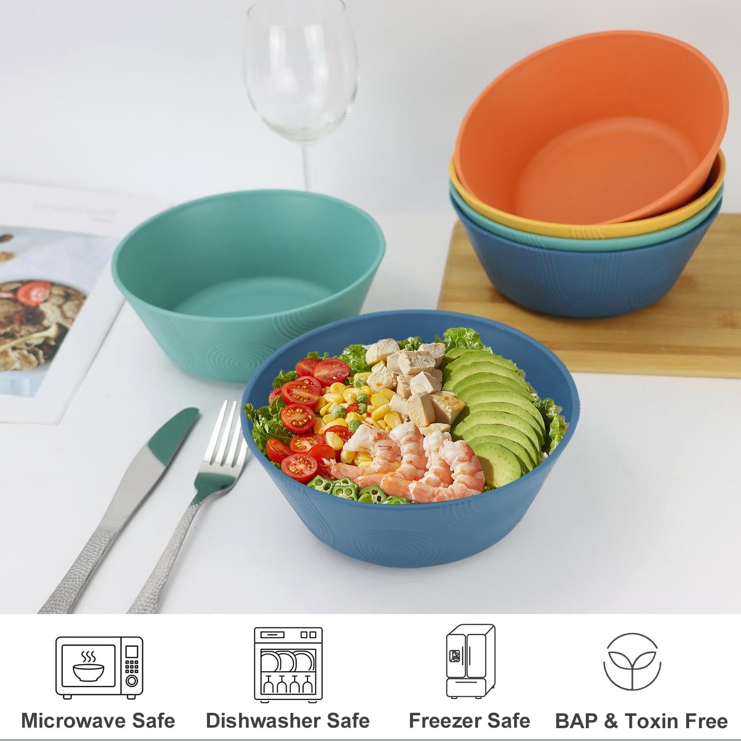 PYRMONT 36 OZ Wheat Straw Bowls Set of 8 Large Cereal Bowls Reusable Soup Bowls Microwave & Dishwasher Safe Unbreakable Bowls Kitchen for Cereal,Salad, Rice,Noodles - Multi