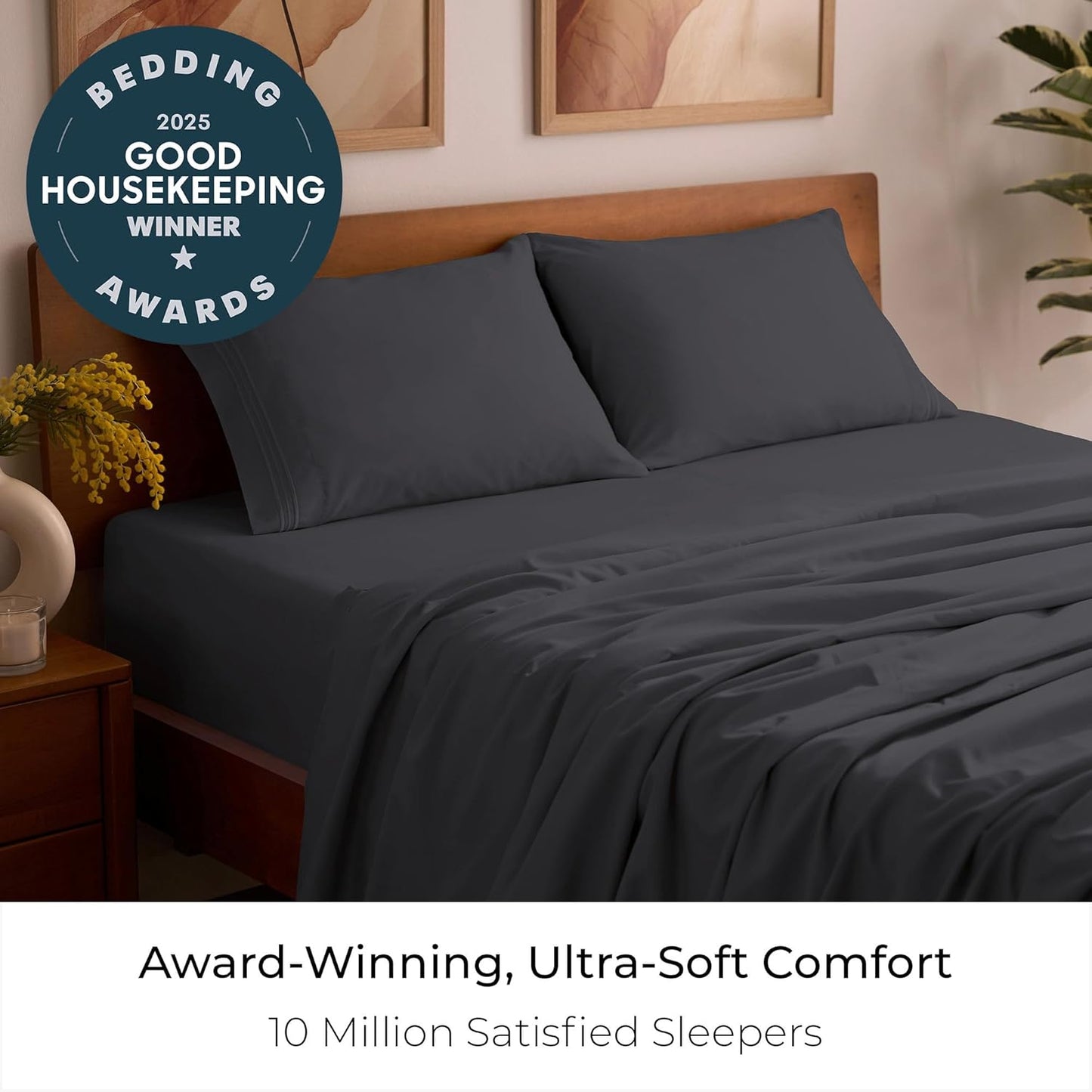 Mellanni Queen Sheets Set - 4 PC Hotel Luxury Bedding | Extra Soft, Cooling, Wrinkle-Resistant (Charcoal)