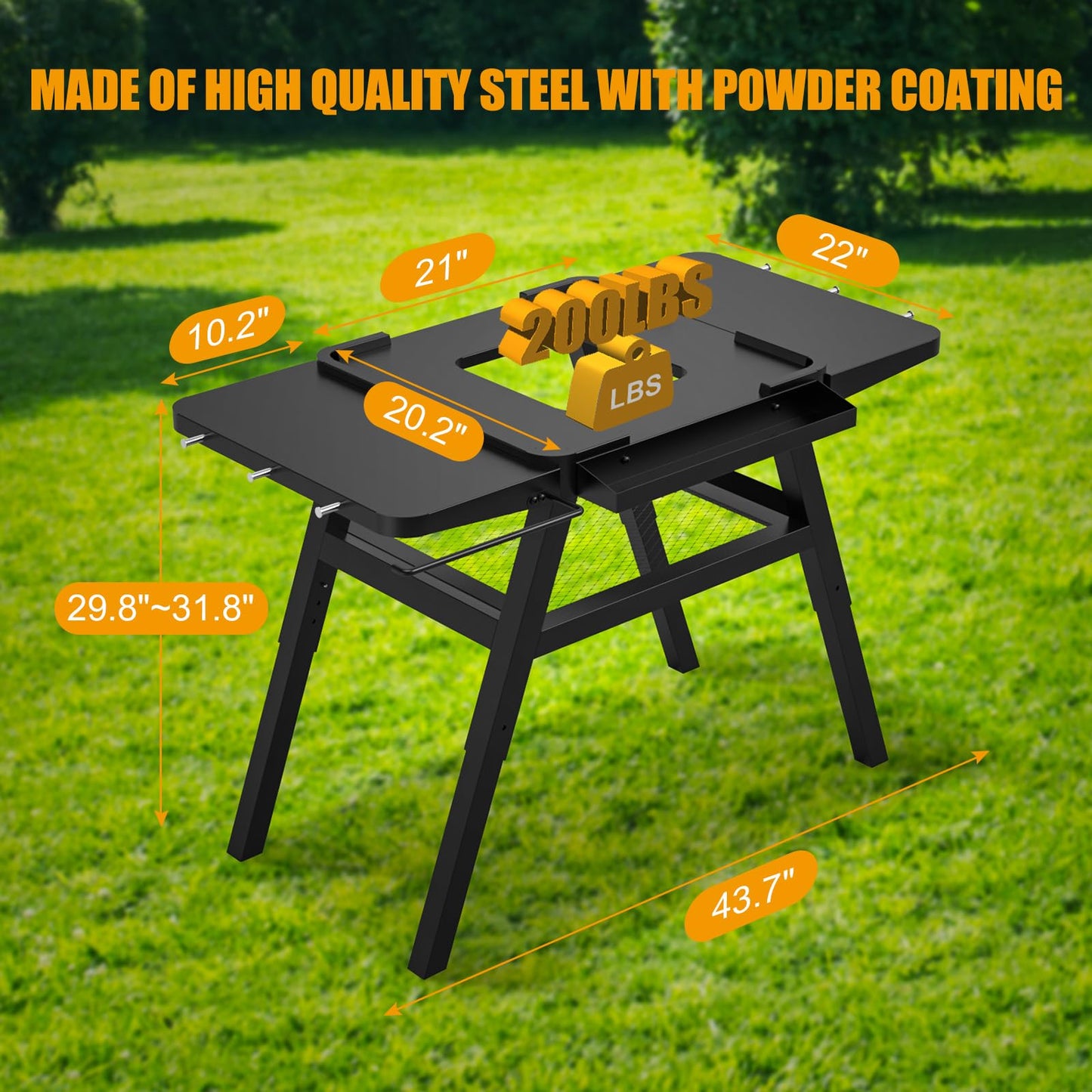 BBQ-PLUS Grill Stand for Ninja Woodfire Outdoor Grill, Portable Adjustable Table Cart for Ninja OG700 OG800 OG900 Series Smoker Blackstone 17" Griddle,with Side Shelf