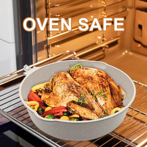 AIKENBBKK 12 Inch Frying Pans Nonstick with Lid, 5 Qt Large Deep Frying Pan Skillet with Cover, Non Stick Cooking Sauté Pan Compatible with All Stovetops, Detachable Handle, Oven Safe, PFOA PFOS Free