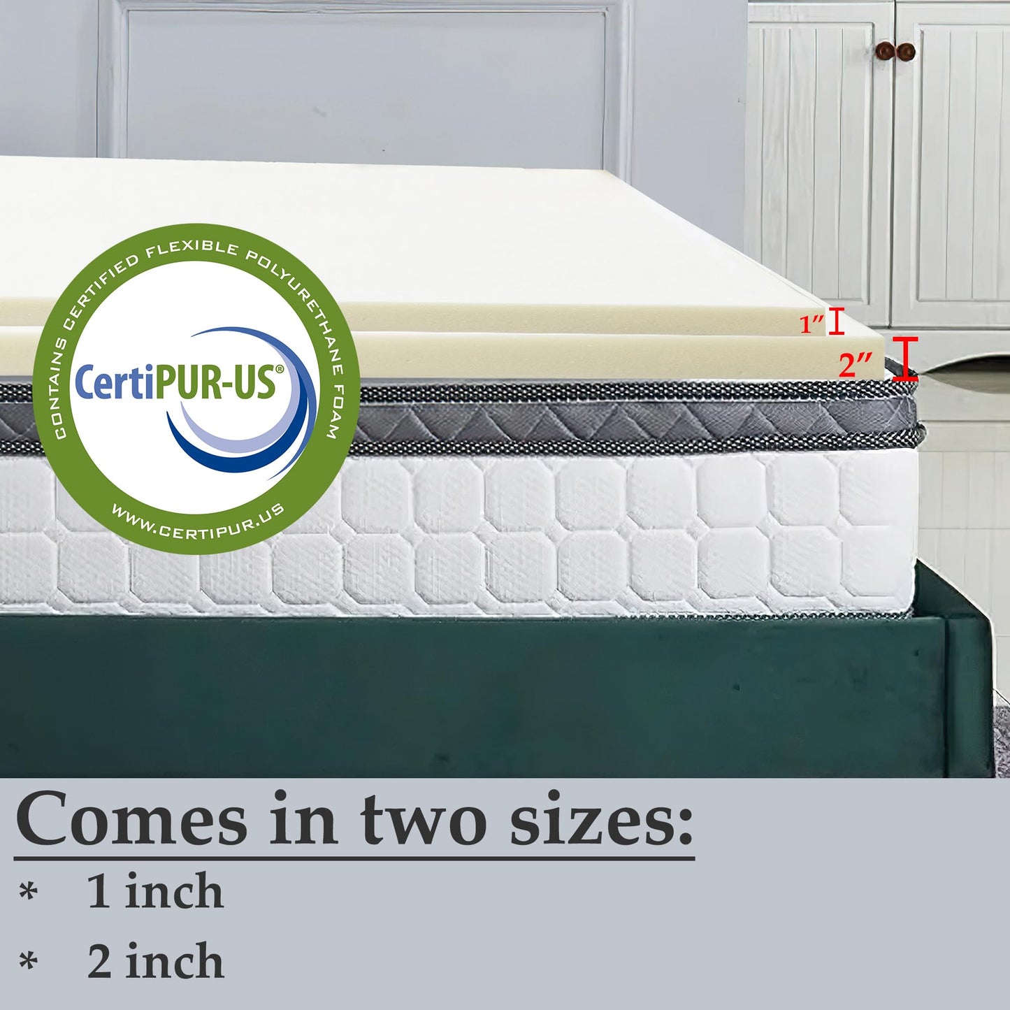 Sprign Sleep 2-Inch Foam Topper,Adds Comfort to Mattress, Queen, White