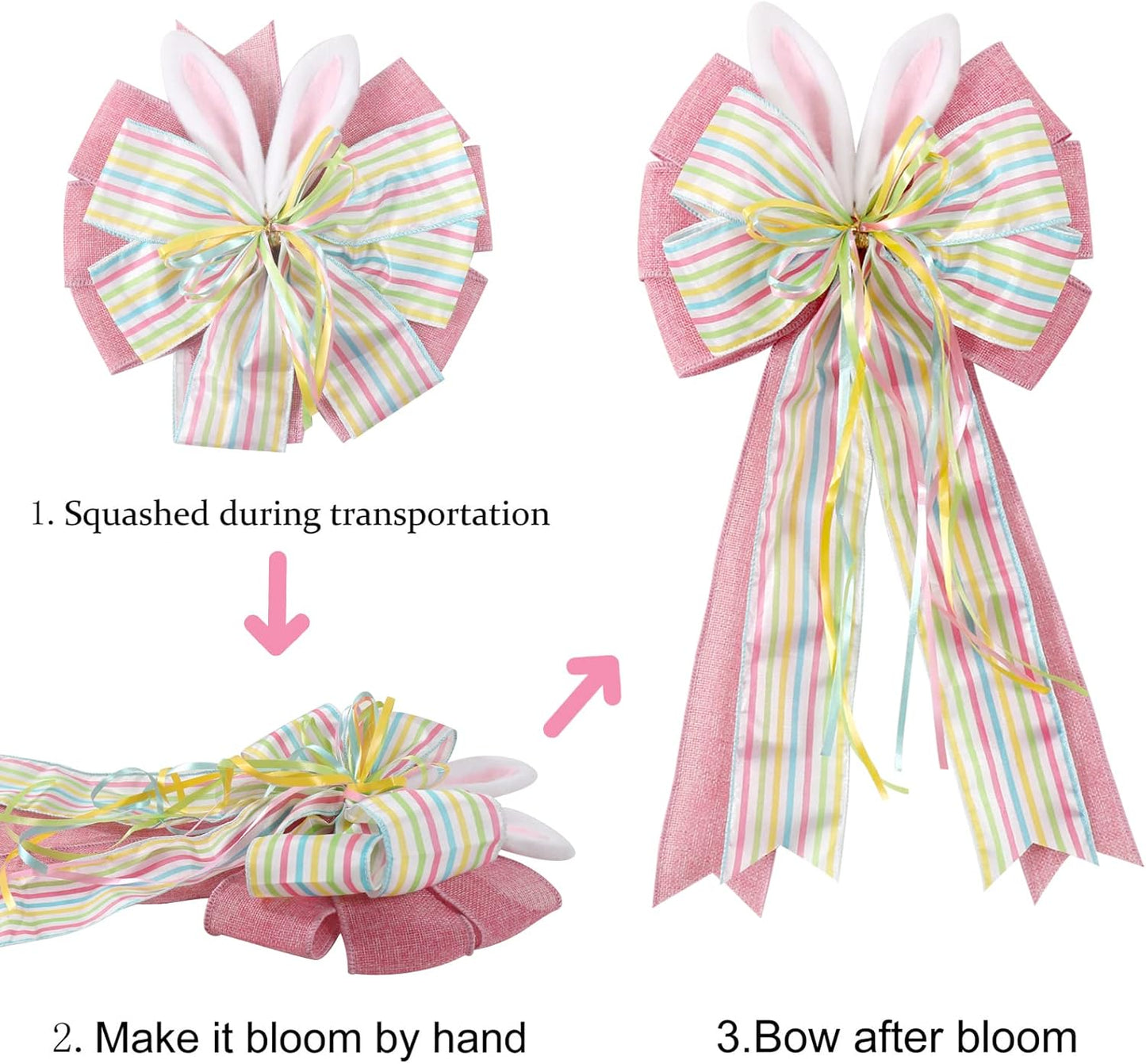 Skiennix Easter Bows - Decorative Bunny Ears Pink Burlap for Wreaths & Spring Home Decor