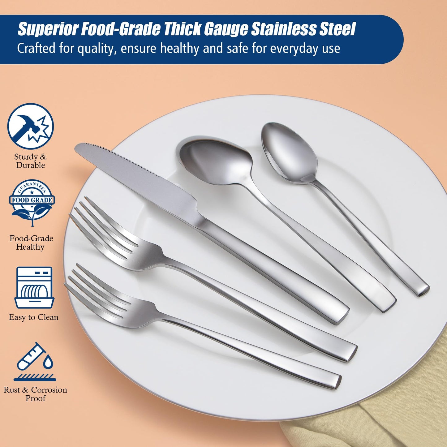 40 Piece Silverware Sets with Unique Handles, EIUBUIE Premium Stainless Steel Flatware Set for 8, Mirror Finished Kitchen Tableware Cutlery Rust Proof Dishwasher Safe Forks Spoons and Knives Set