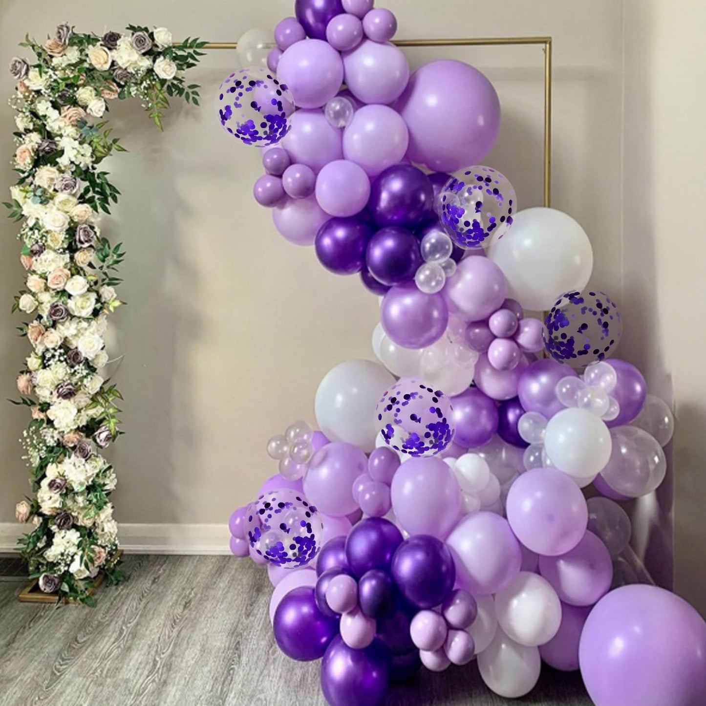 Purple Balloons, 55 PCS 12 Inch Lavender purple White Balloons, Metallic Purple Confetti Balloon Pearl Purple Balloon for Girl Women Baby Shower Birthday Wedding Anniversary Party Decorations