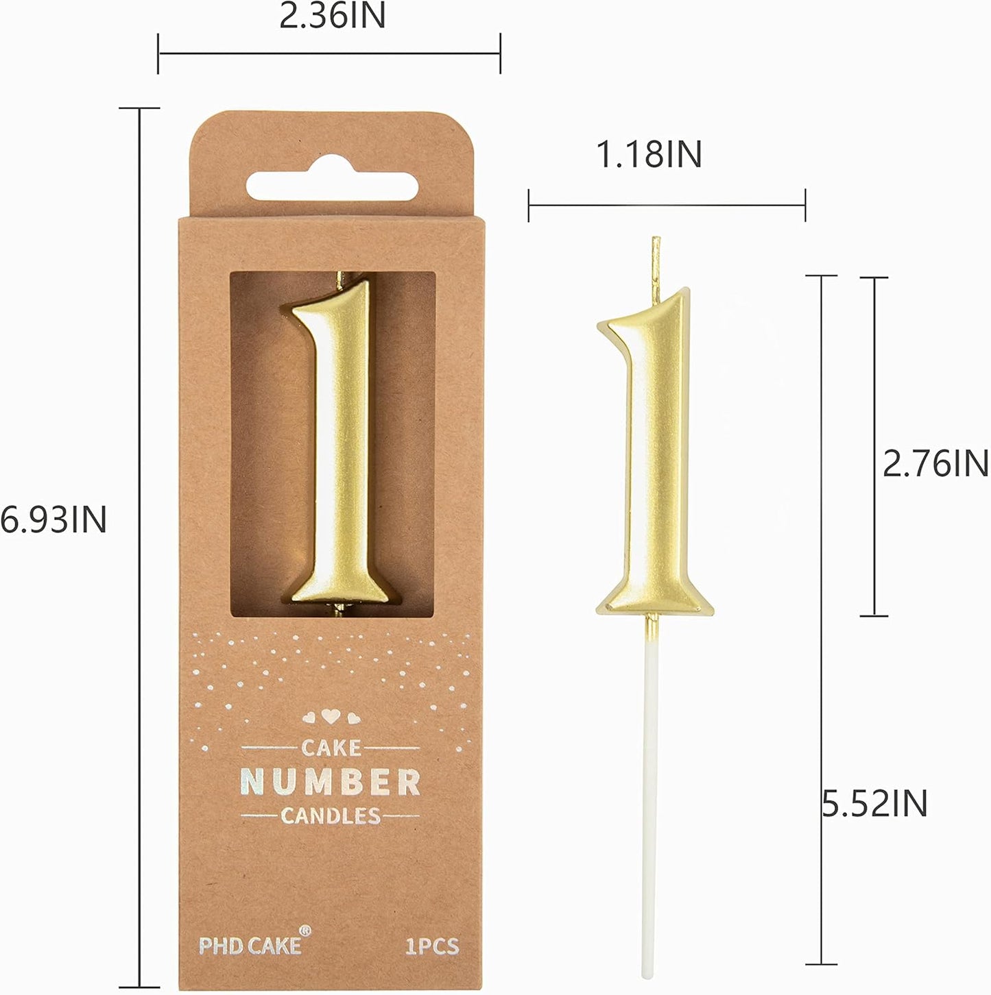 PHD Cake - Elegant Gold Number 1 Birthday Candle - 2.76 Inch for Party Celebrations