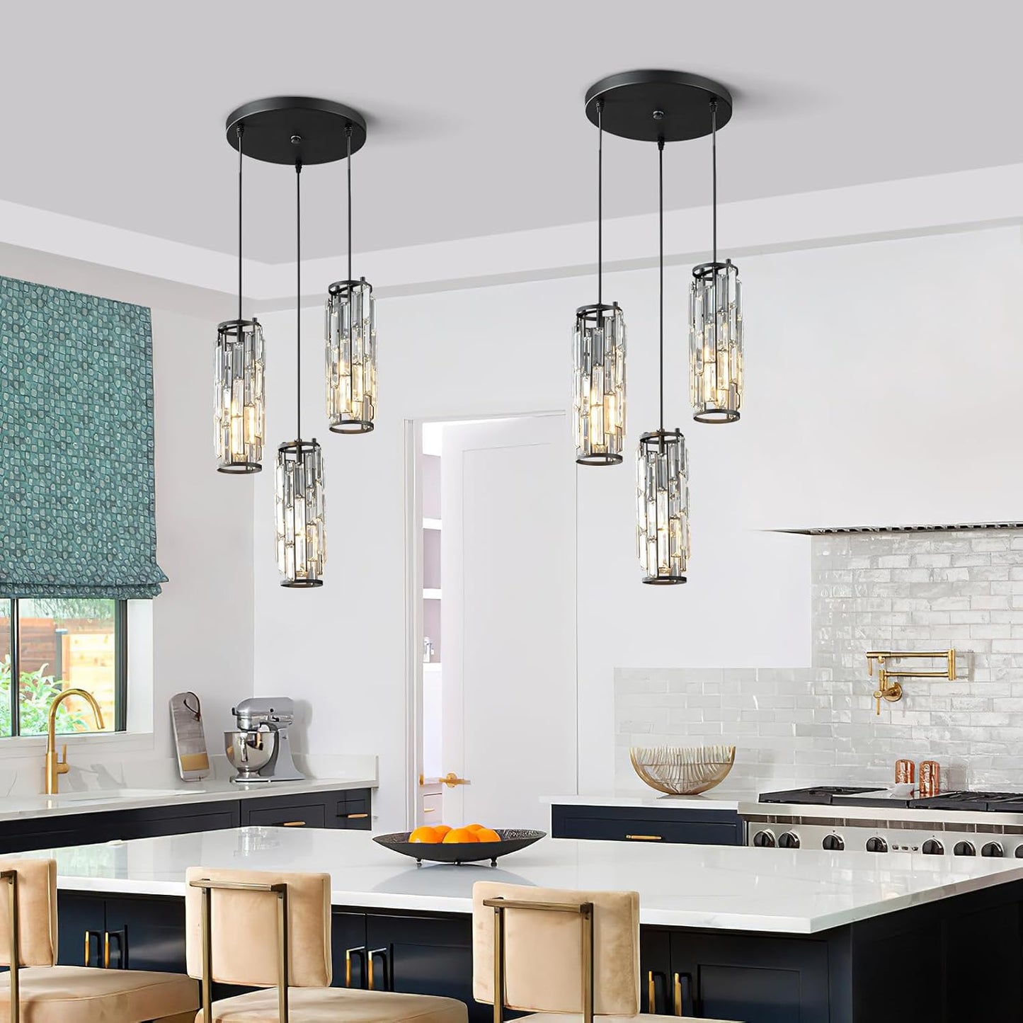 Pendant Lights Modern Pendant Lights Kitchen Island Gold Pendant Light Fixture Mini Crystal Chandelier Lighting for Kitchen Island Dinning Room Bedroom Sink (Gold 3-Light)