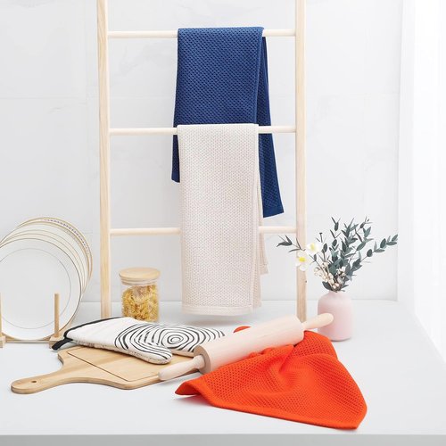 Homaxy Kitchen Dish Towels - Ultra Soft 100% Cotton Waffle Weave, Quick Drying | 13 x 28 Inches, 6-Pack, Navy Blue