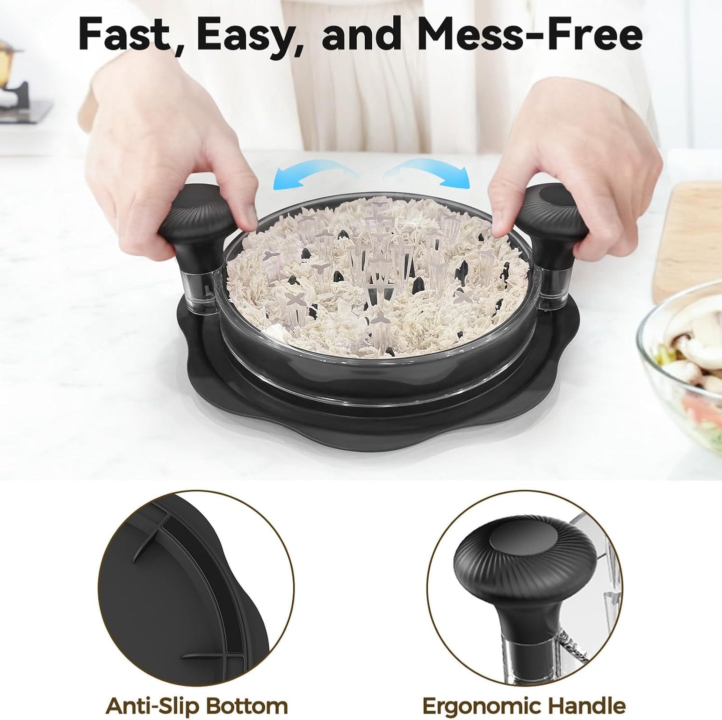 Ukeetap 10" Pro Chicken Shredder Tool - BPA-Free, Ergonomic Design, Anti-Slip Base, Black