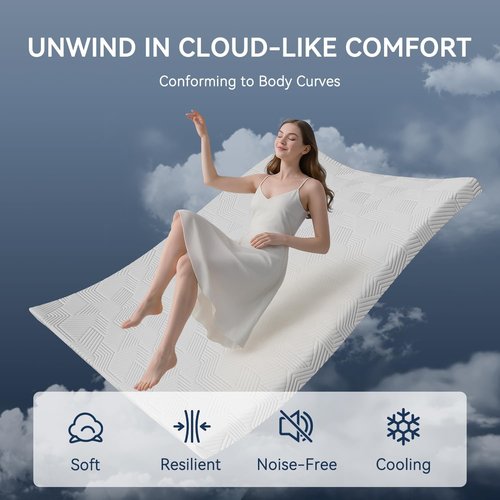ELEMUSE Gel Memory Foam Mattress Topper - 3 Inch Queen Size for Pressure Relief & Back Pain Relief | Non-Slip, Washable Cover