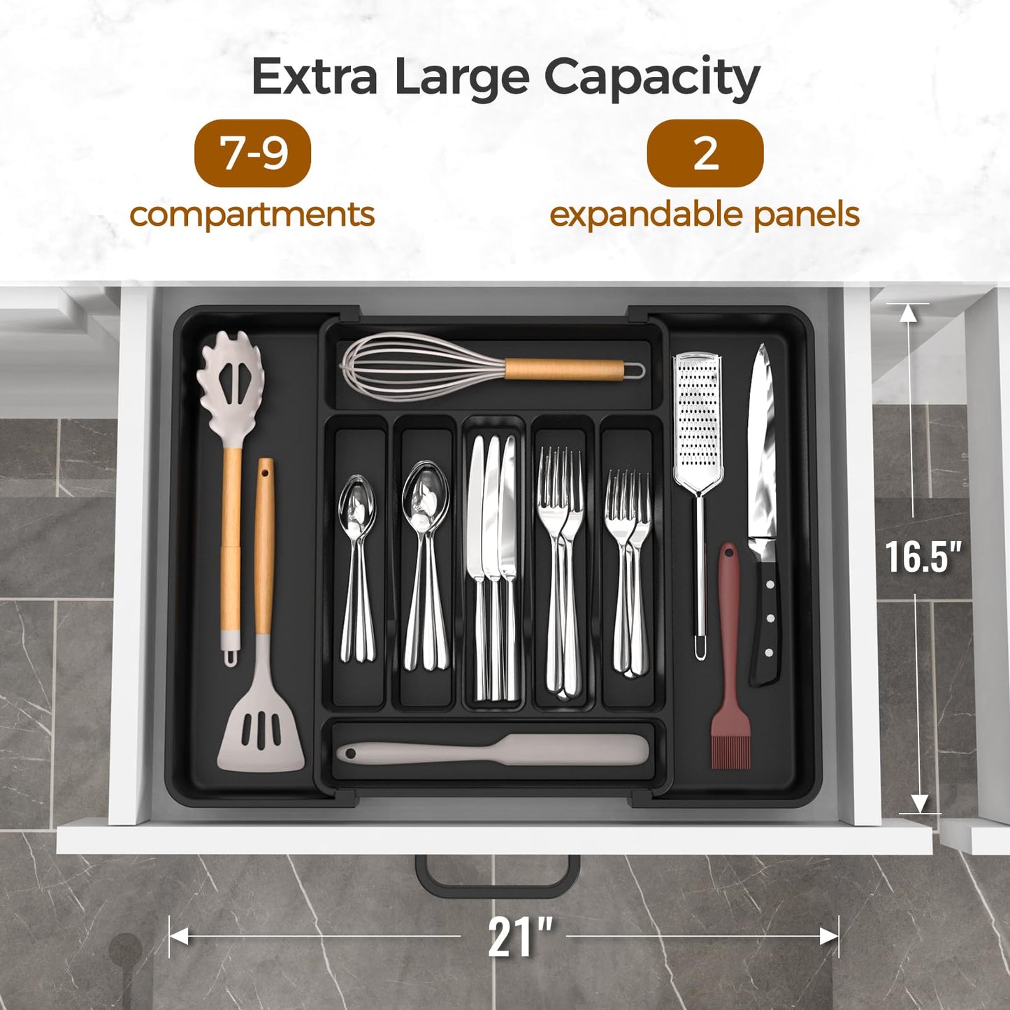 ukeetap Extra Large Expandable Silverware Organizer, BPA-Free Food-Safe Cutlery Flatware Organizer, Kitchen Utensil Drawer Organizer, Adjustable Silverware Holder for Spoons Forks Knives