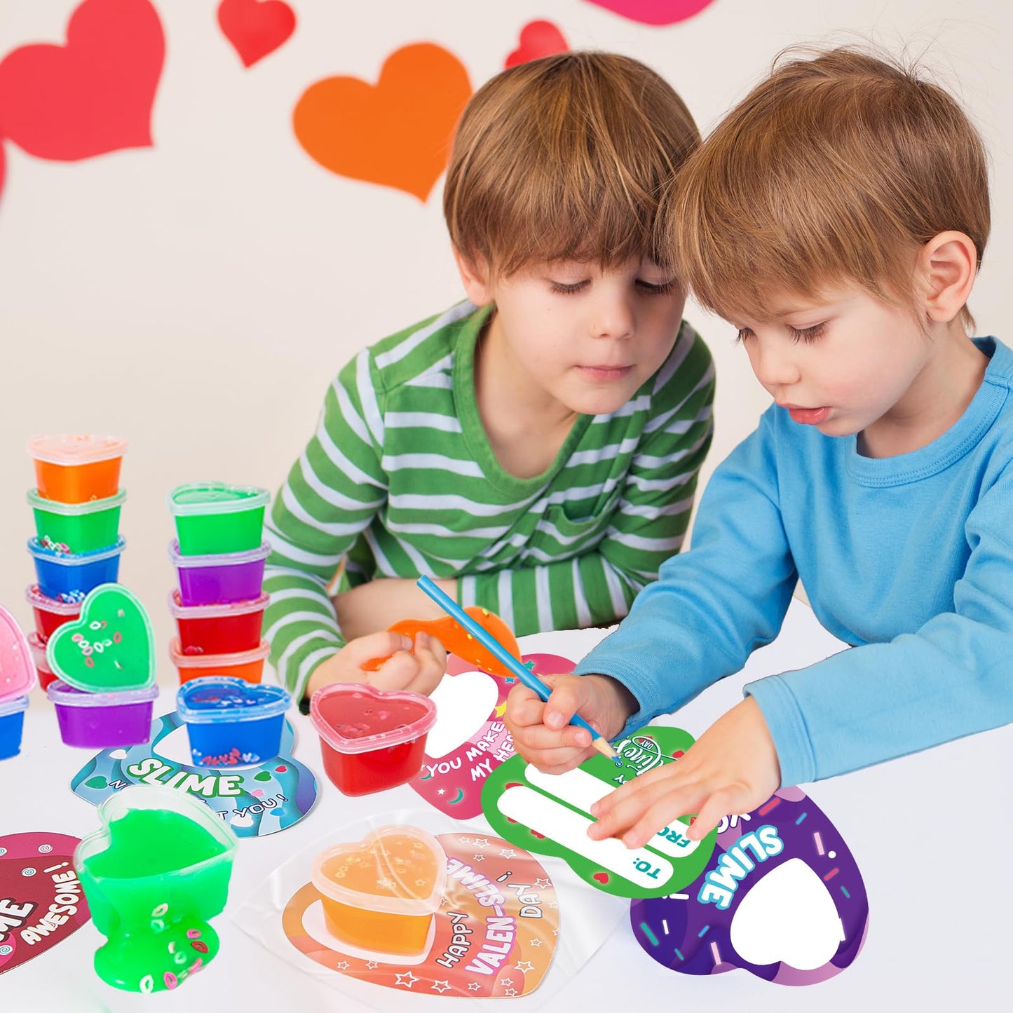 SpringFlower 30 Pack Valentines Day Cards For Kids With Heart Shape Slime Toys, Kids Classroom Valentines Exchange Gifts, Valentines Party Favors For Kids, School Classroom Valentine's Prizes