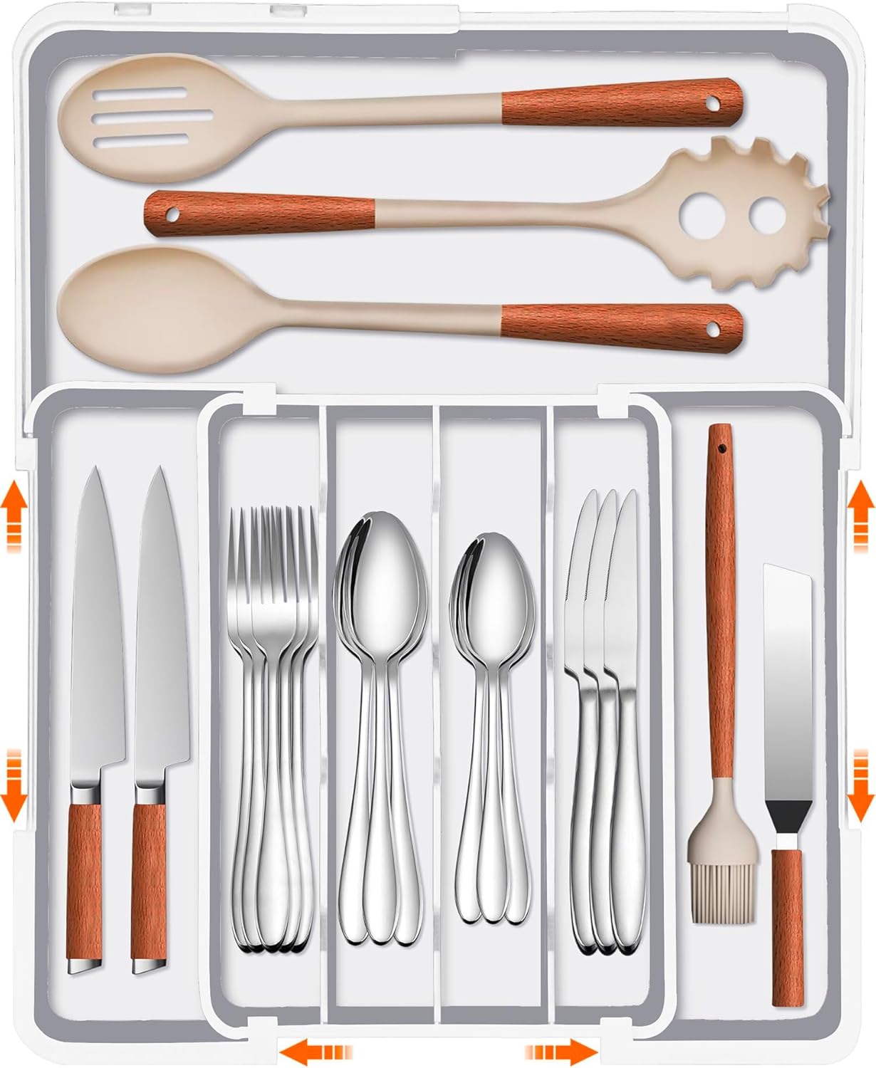 Spaclear Silverware Organizer - Expandable BPA-Free Utensil Drawer Organizer with 7 Compartments | White