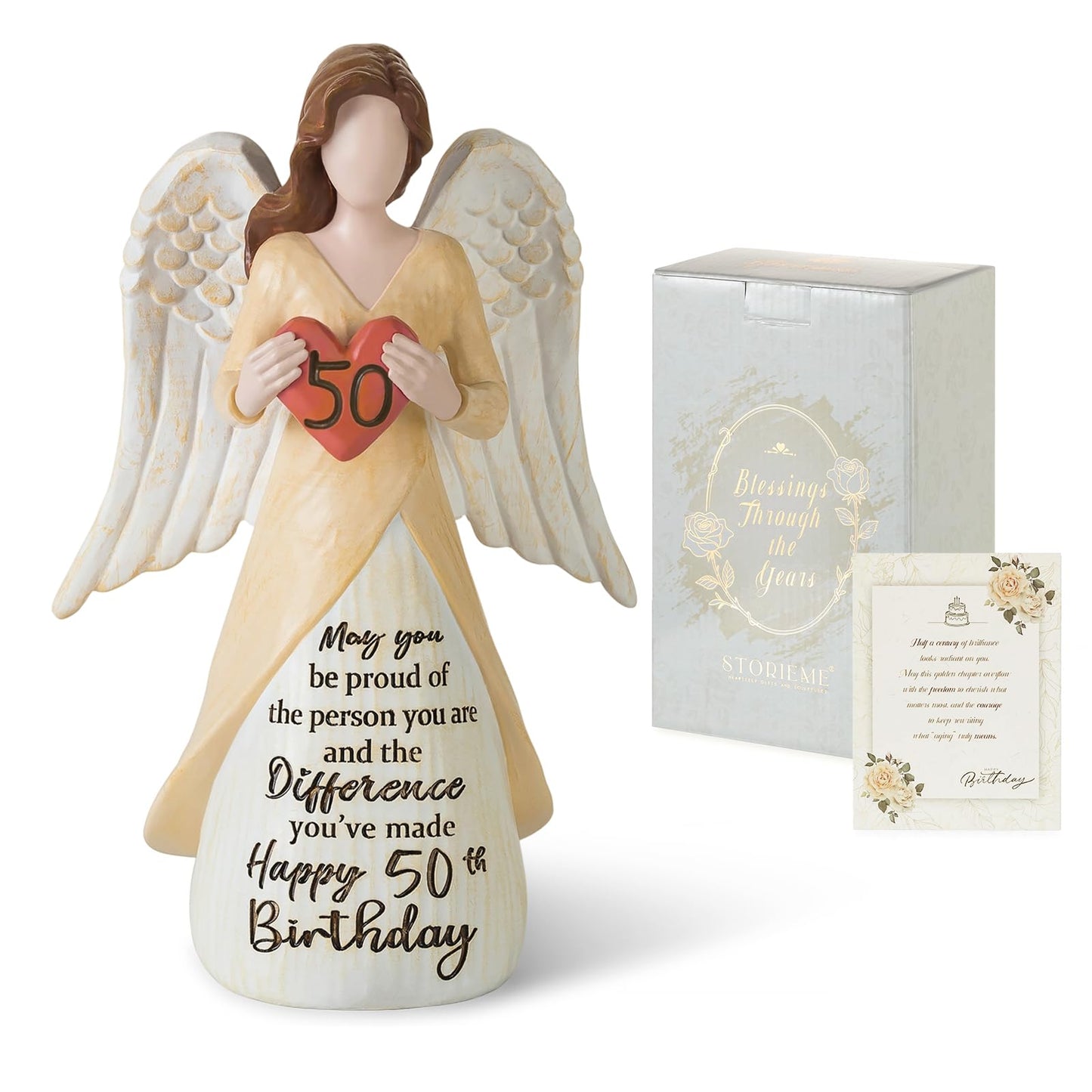 Storieme 50th Birthday Gifts for Her Women: Happy Birthday Gift for Friends Besites Sisters Daughter Mom 50 Year Old Woman Birthday Angel Figurine