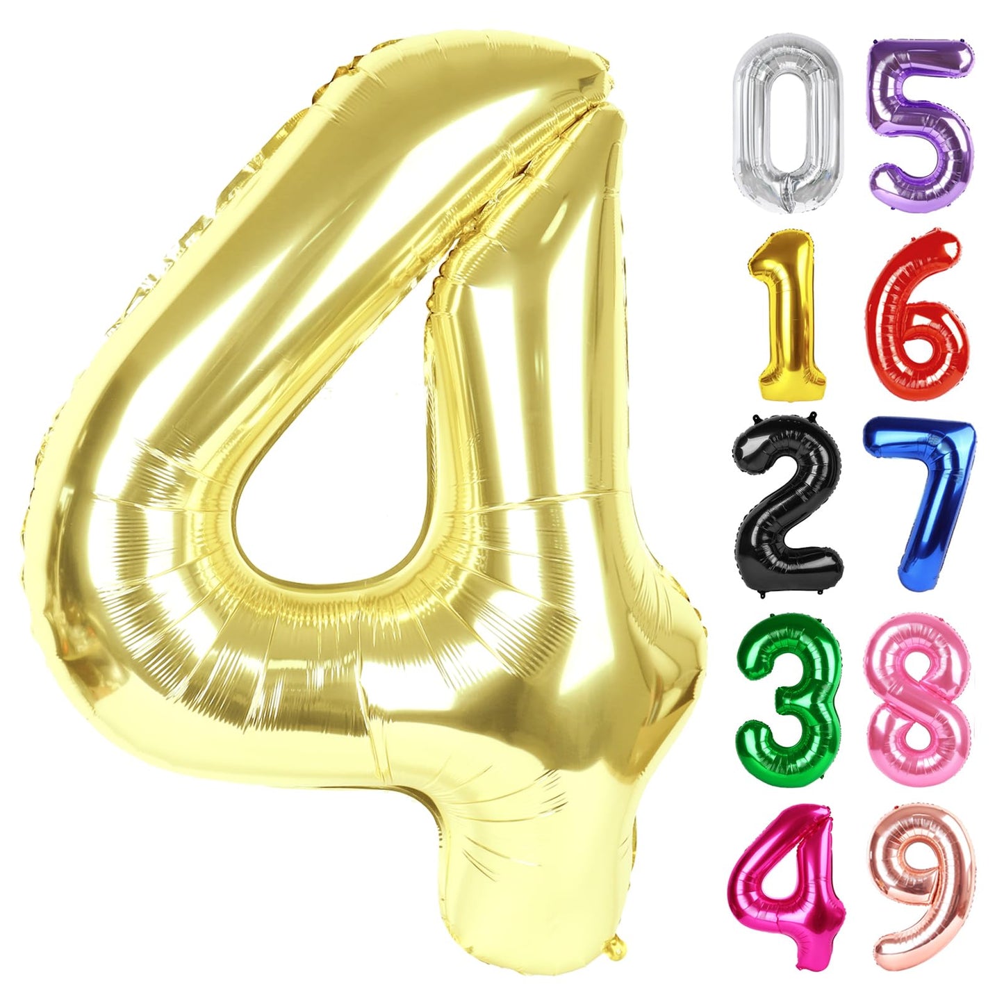 Light Gold Number 4 Balloon 40 Inch, 4th Birthday Party Decorations for Children, Giant 4 Foil Balloon for Party Supplies