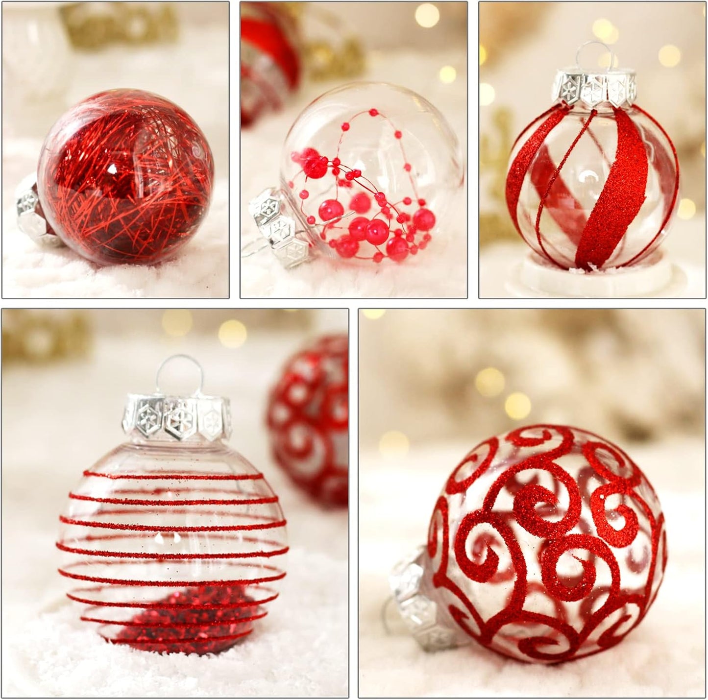 Skiennix Christmas Ornaments Set - 30pcs Shatterproof Red & Clear Baubles for Holiday Decor | 60MM Size