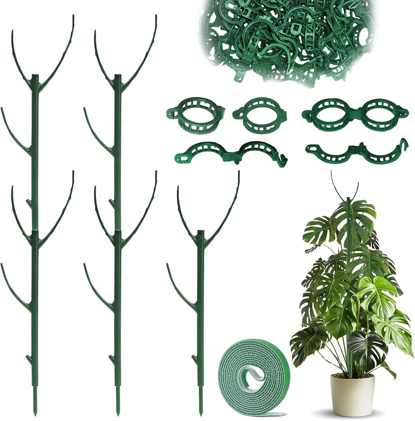 Skiennix Adjustable Plant Support Pole - Stackable Indoor/Outdoor Clamps for Monstera & Climbing Plants | 5-Pack Garden Accessories