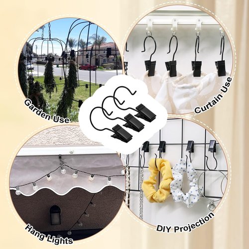 Coideal Curtain Clips - 60 Pack Metal Hooks for Outdoor Christmas Lights | Black Gutter Hanging Clips