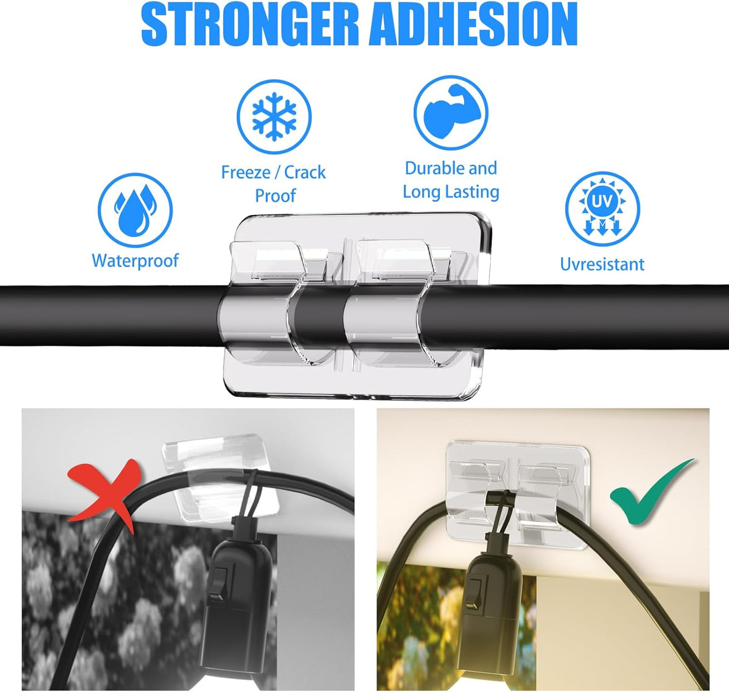 Keviyi Outdoor String Light Hooks - 26 Heavy-Duty Double Hooks with Waterproof Adhesive Strips