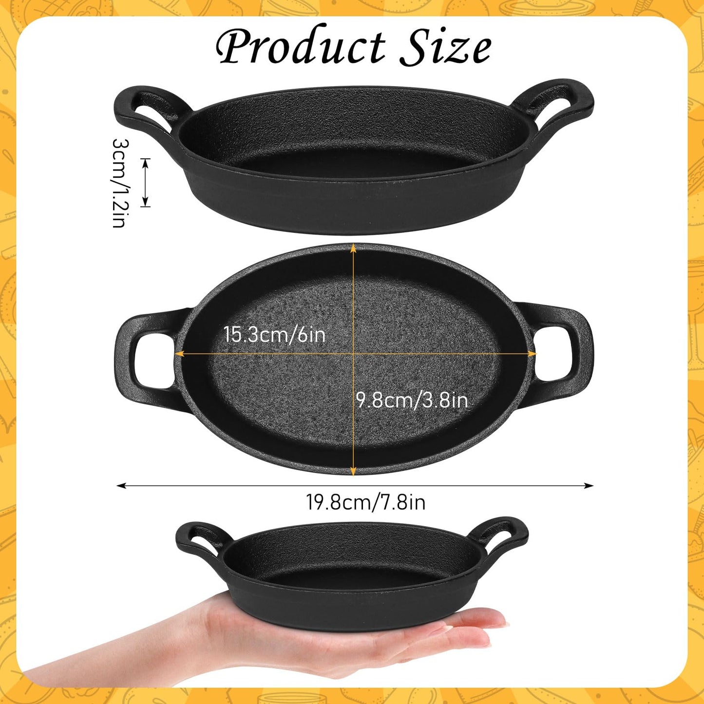 6 Pack Mini Cast Iron Skillets,6 x 3.8 x 1.2 Inch Oval Cast Iron Pan,Small Ramekin Set Black Casserole Dish Cookware Oven Safe Mini Skillets for Kitchen BBQ Indoor Outdoor Picnic