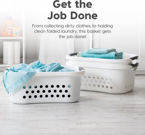 IRIS USA 50L Plastic Laundry Basket - Comfortable Carry Handles, 3-Pack, Ventilated Design, White