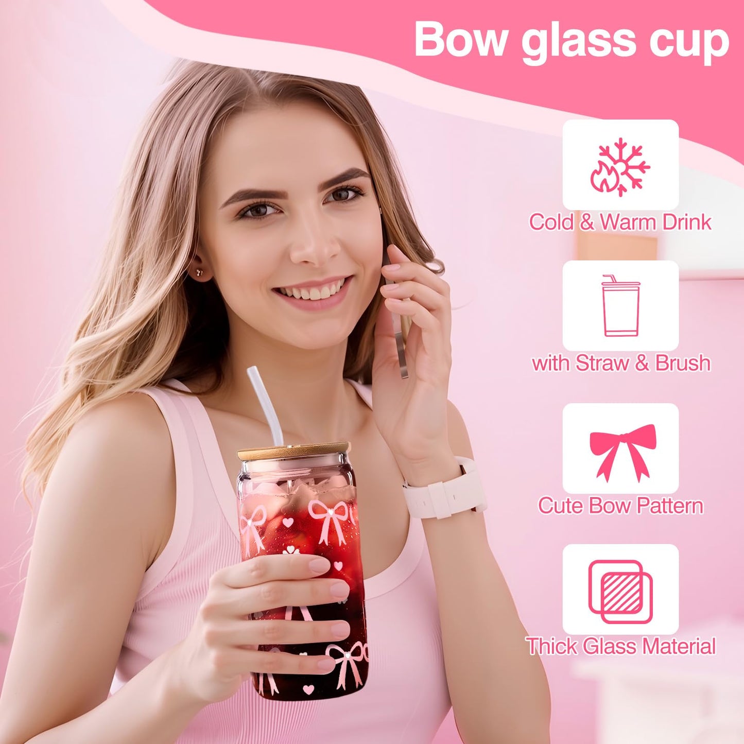 Birthday Gifts for Teen Girls, Happy Birthday Gift Basket for Women, Cute Easter Pink Gifts Basket for Teenage Girl Sister Friend Daughter Niece, Bow Glass Cup for 15+ Year Old Girl Gifts
