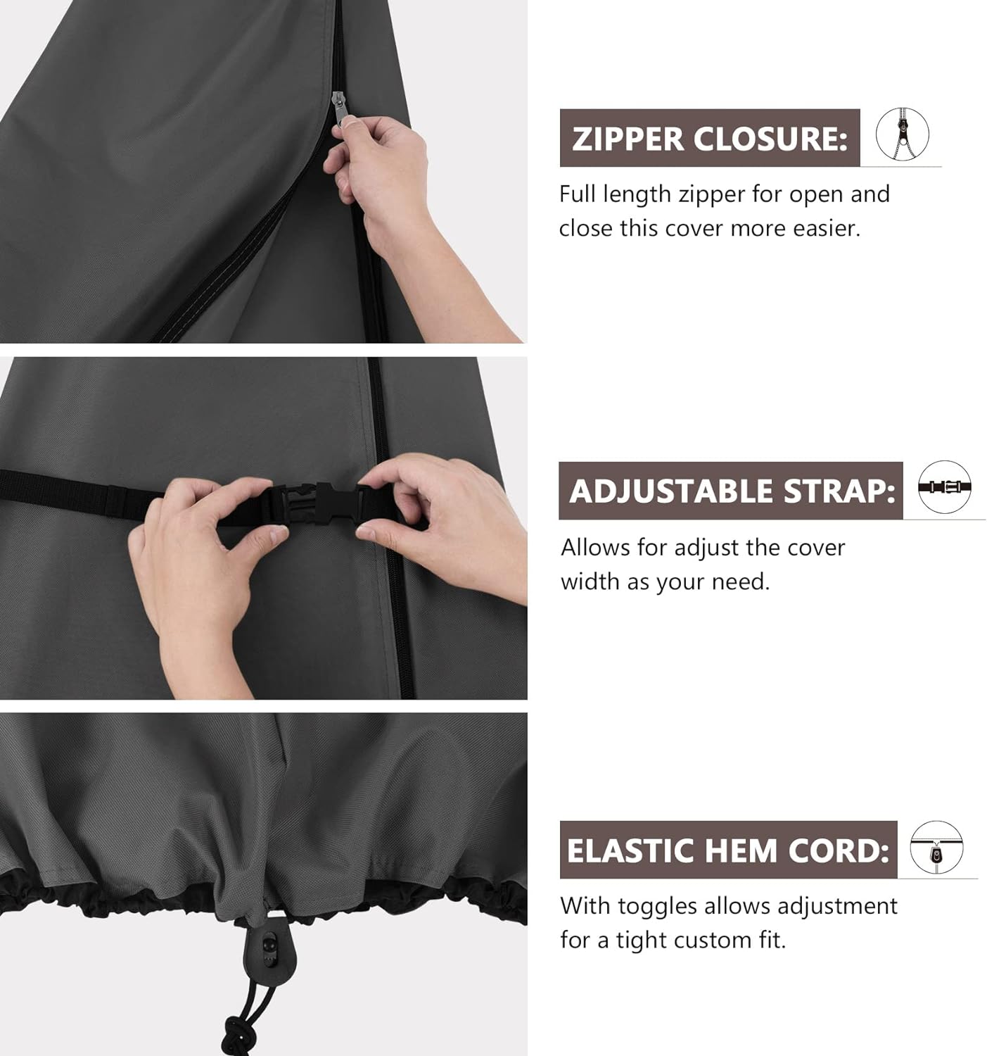 ULTCOVER Patio Umbrella Cover - 600D Waterproof Protection for 7.5-11.5 Ft Offset Umbrellas | Black