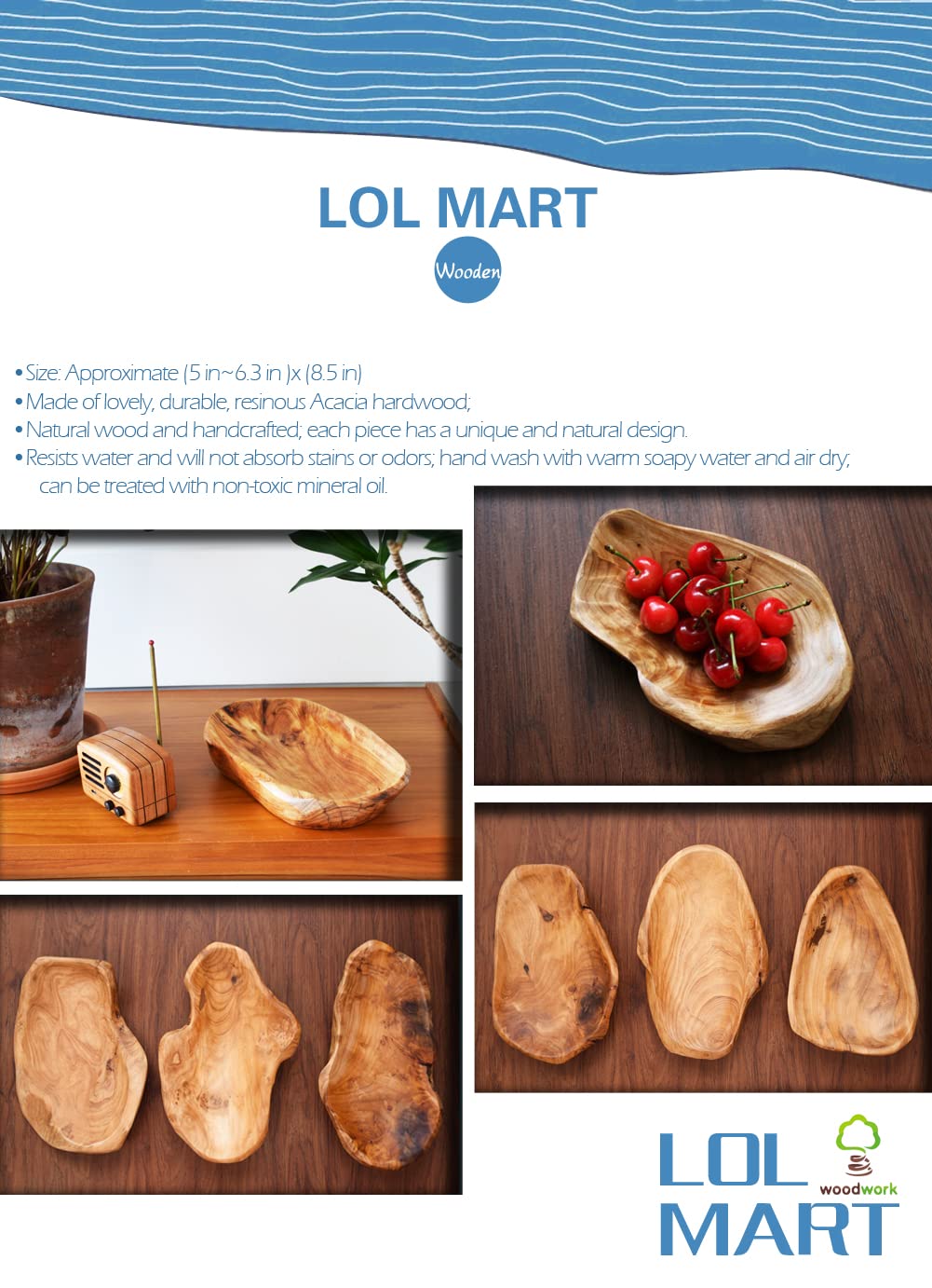HIZBO MART Root Wood Serving Dish,Vintage Wooden ring dish,Hand Carved Artworks(Art（The length 8.5~10inch)
