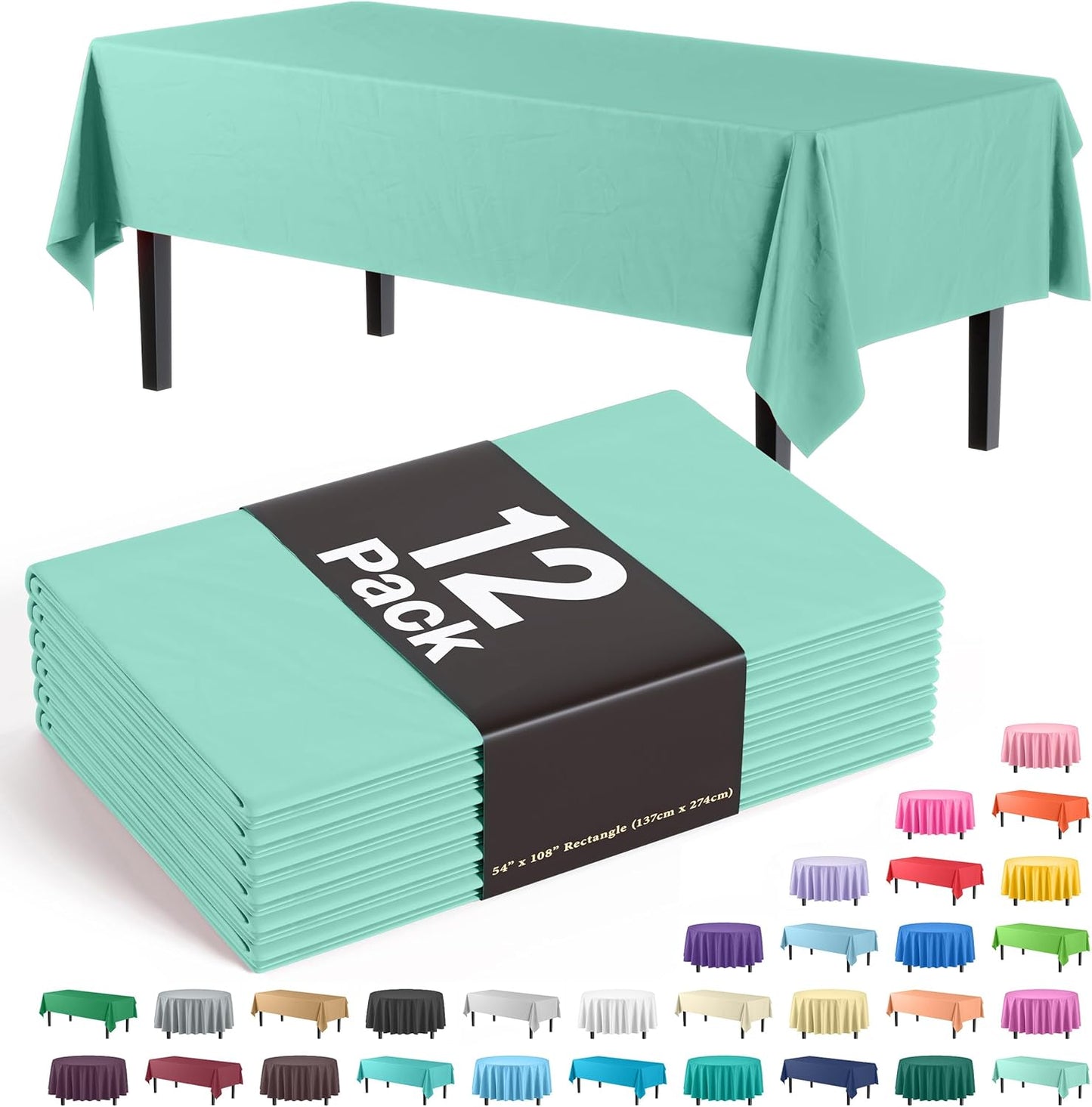 Premium Dark Green Plastic Tablecloths - 12-Pack, 54" x 108" Rectangle Covers