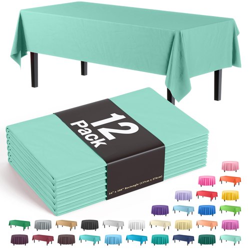 Exquisite 12-Pack Premium Plastic Tablecloth 54in. x 108in. Rectangle Table Cover - Lig...