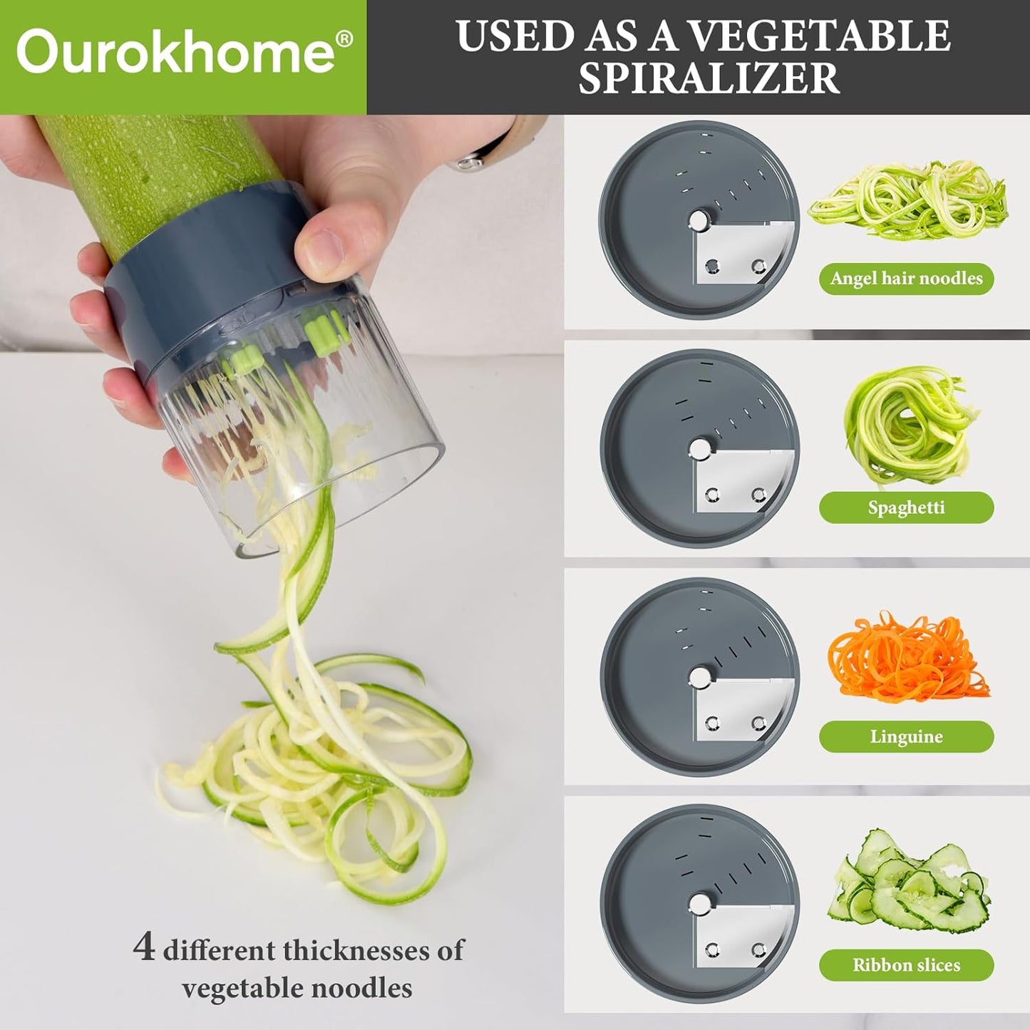 Ourokhome Veggie Chopper & Dicer - 12-in-1 Manual Food Mandolin Slicer for Zucchini, Potato & Onion - Gray