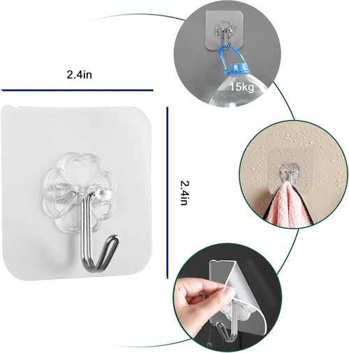 Heavy-Duty Adhesive Hooks by [Brand Name] - Waterproof Transparent Wall Hooks for Bathroom, Kitchen & Outdoor | 50 Pack