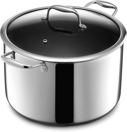 HexClad Hybrid Nonstick 10-Quart Stockpot - Tempered Glass Lid, Stay-Cool Handles, Oven-Safe Up to 900°F