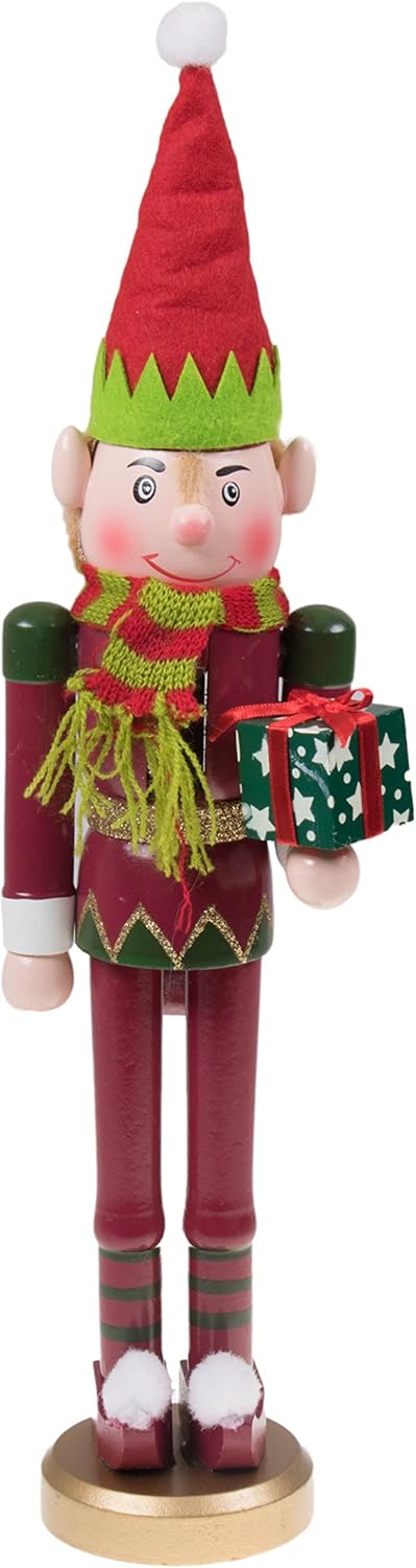 15-Inch Santa's Elf Wooden Nutcracker - Festive Christmas Décor for Home Display