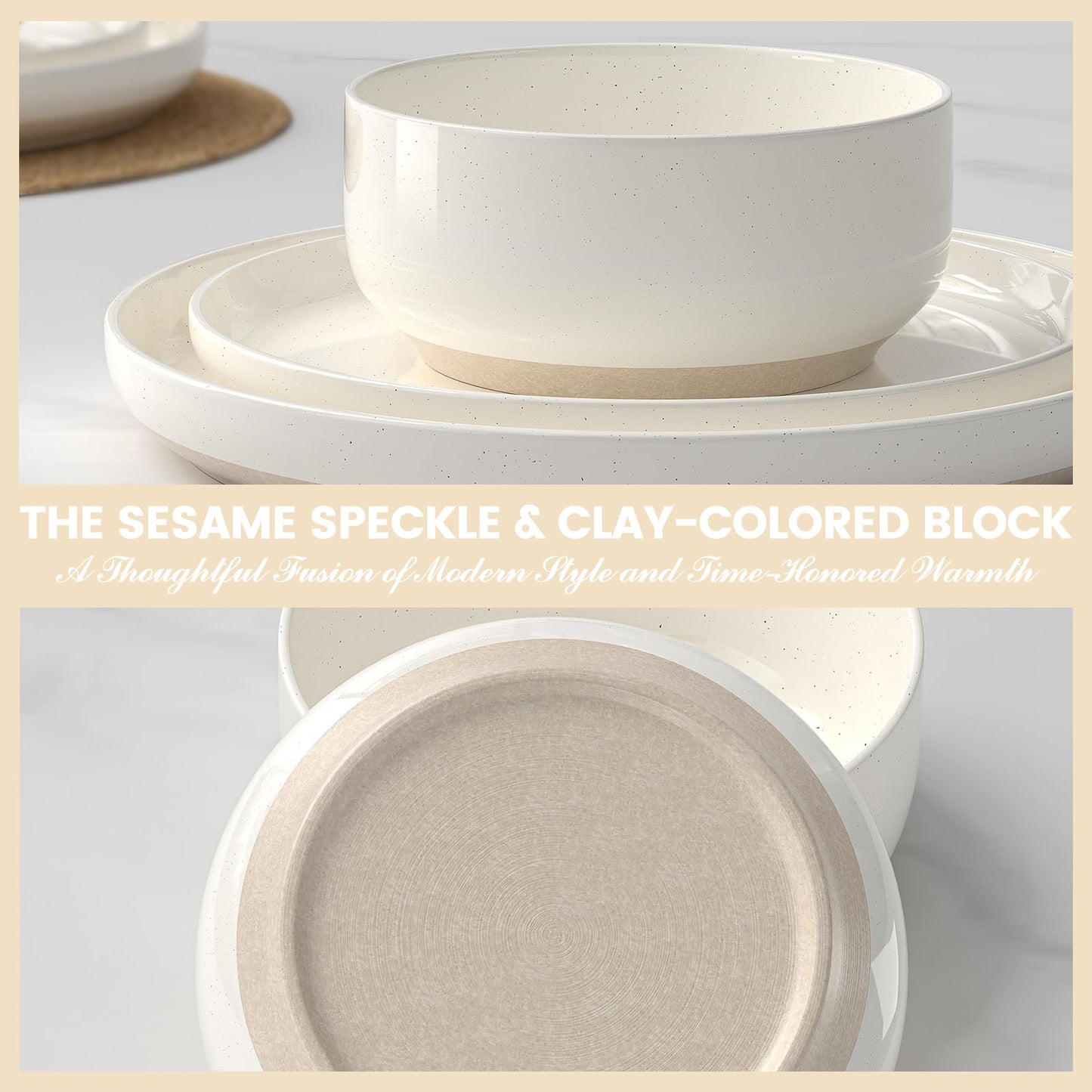 Plates and Bowls Sets, Scratch Resistant Dinnerware Sets for 8, 24 Pieces Porcelain Ceramic Dishware Dishes Set, Modern Stoneware Kitchen Dinner Set, Microwave and Dishwasher Safe, Cream White