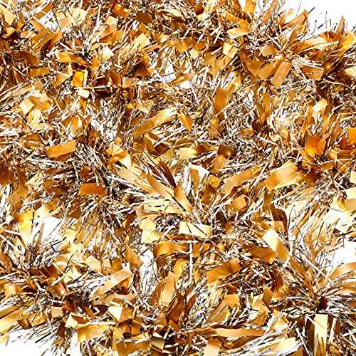 Geosar 26.2 Feet Christmas Tinsel Garland Decoration Metallic Tinsel Twist Garland Halloween Christmas Tree Artificial Hanging Ornament for Birthday Party Decoration(Light Gold, Silver)