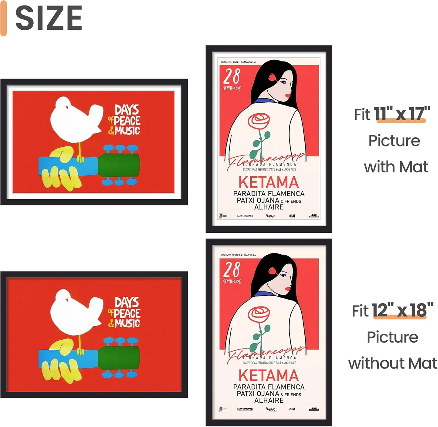 Upsimples 12x18 Picture Frame - Versatile Wall Hanging for 11x17 or 12x18 Photos | Black, 1 Pack