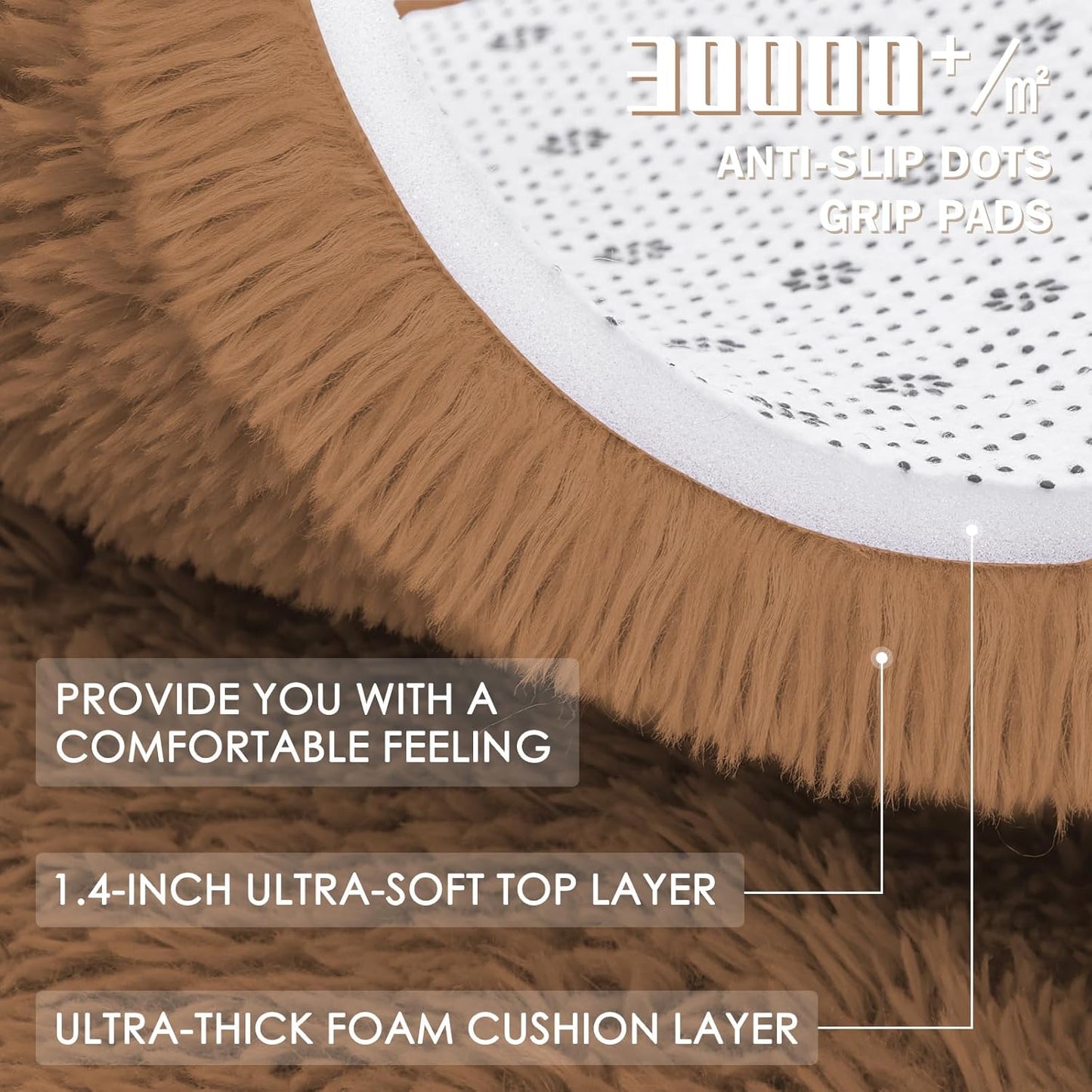 OLANLY Round Khaki Area Rug - Soft, Fluffy, Machine Washable 5 ft Circle Carpet for Bedroom & Living Room