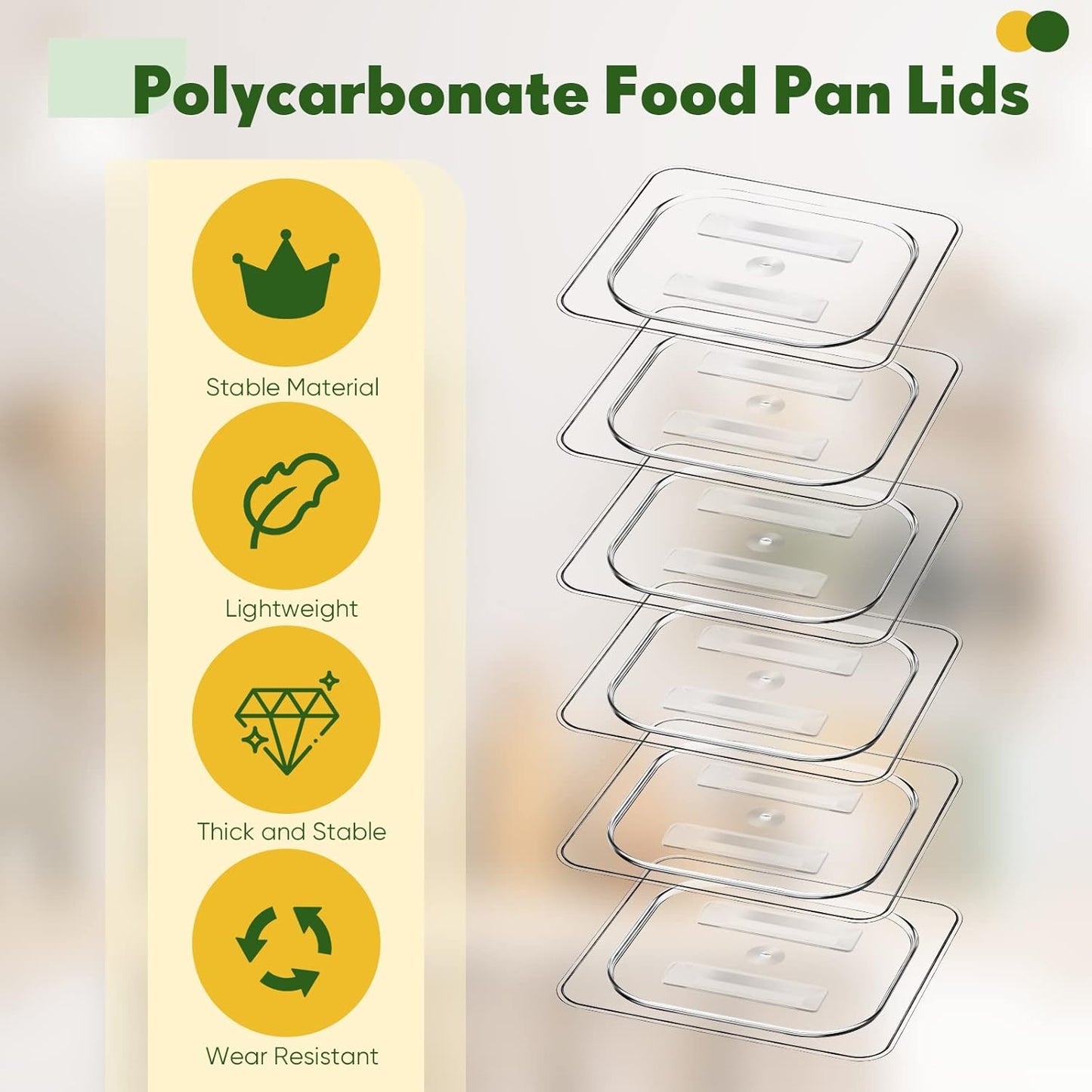 Skiennix Polycarbonate Food Pan Lids - Durable Clear Covers with Handle | 1/6 Size 6.9 x 6.3 Inch