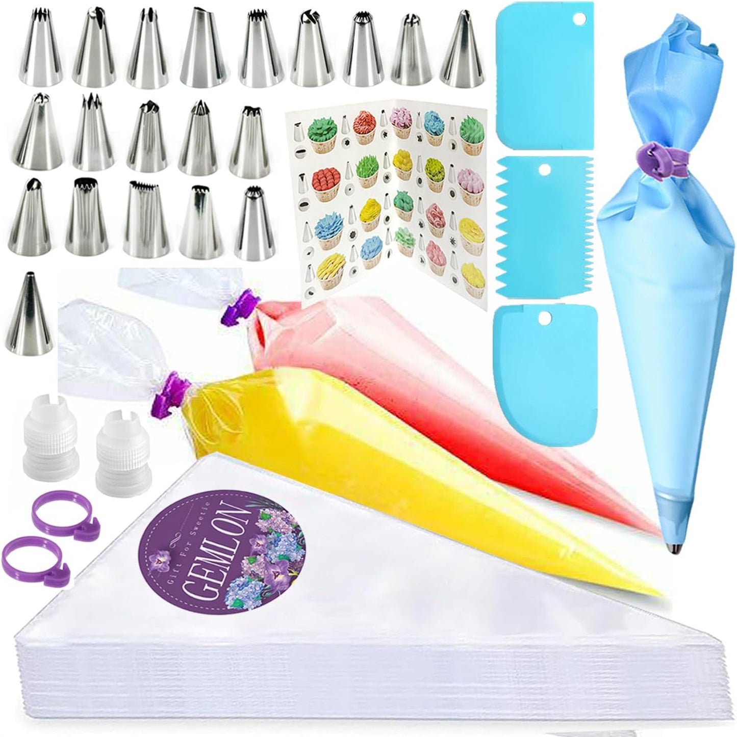 Skiennix 100PCS Piping Bags and Tips Set - 12 Inch Disposable Pastry Bags for Cake Decorating & Cookie Icing