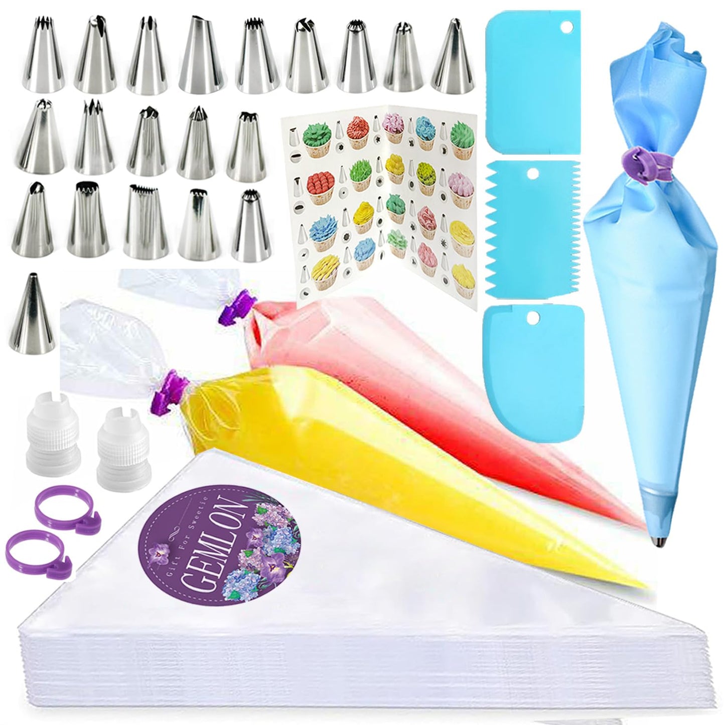 14 Inch Piping Bags and Tips Set - 100Pcs Disposable Pastry Bags with Tips for Cupcakes, Cookies, Frosting & Icing, Cake Decorating Tools with Frosting Nozzles Baking Supplies for Home, Kitchen Use