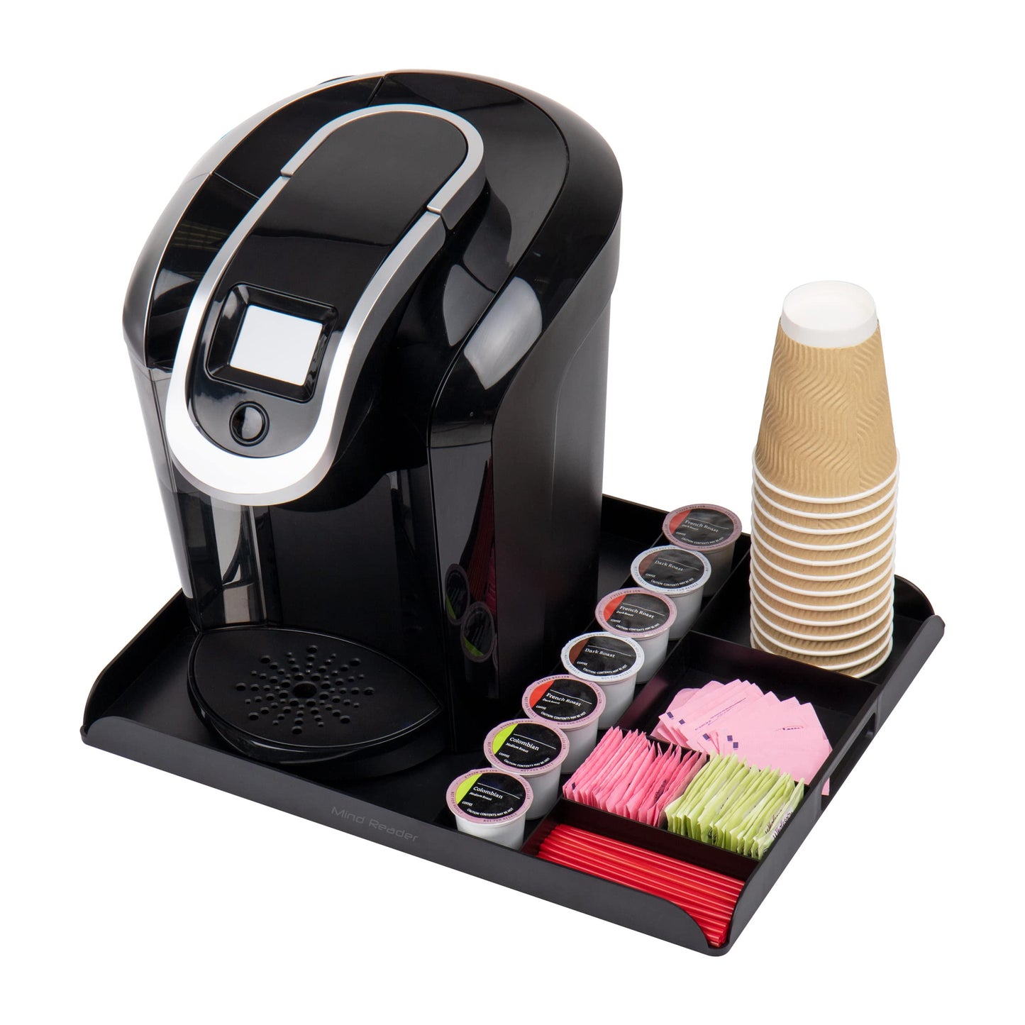 Mind Reader Coffee Station Serving Tray, 7 Pod Capacity Countertop Organizer, Storage, 17.5" L x 13.25" W x 1.25" H, Single, Black