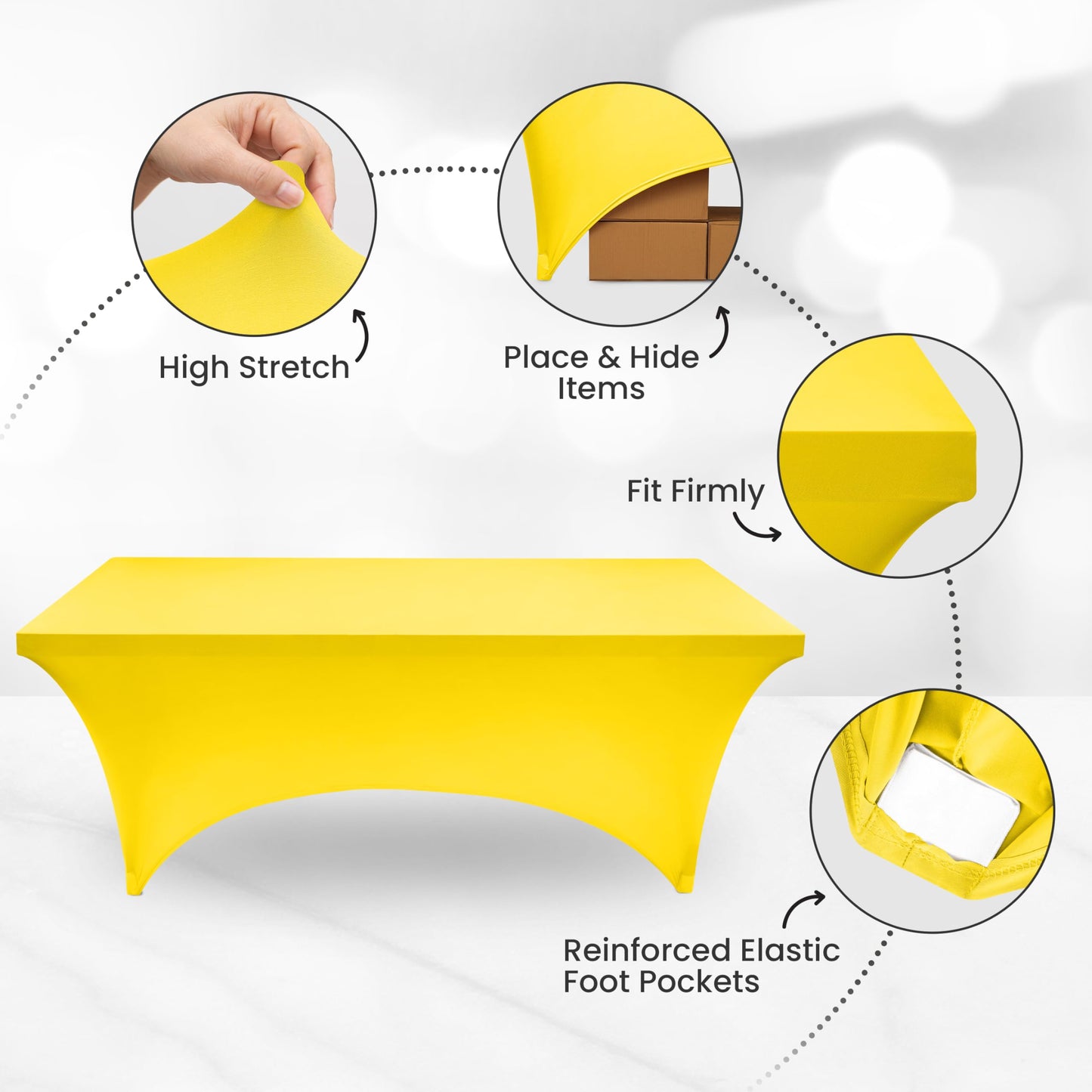 Utopia Kitchen Spandex Tablecloth 10 Pack [6FT, Yellow] Tight, Fitted, Washable and Wrinkle Resistant Stretch Table Cloth Rectangle Cover for Trade Show, Weddings & Parties [72Lx30Wx30H Inch]