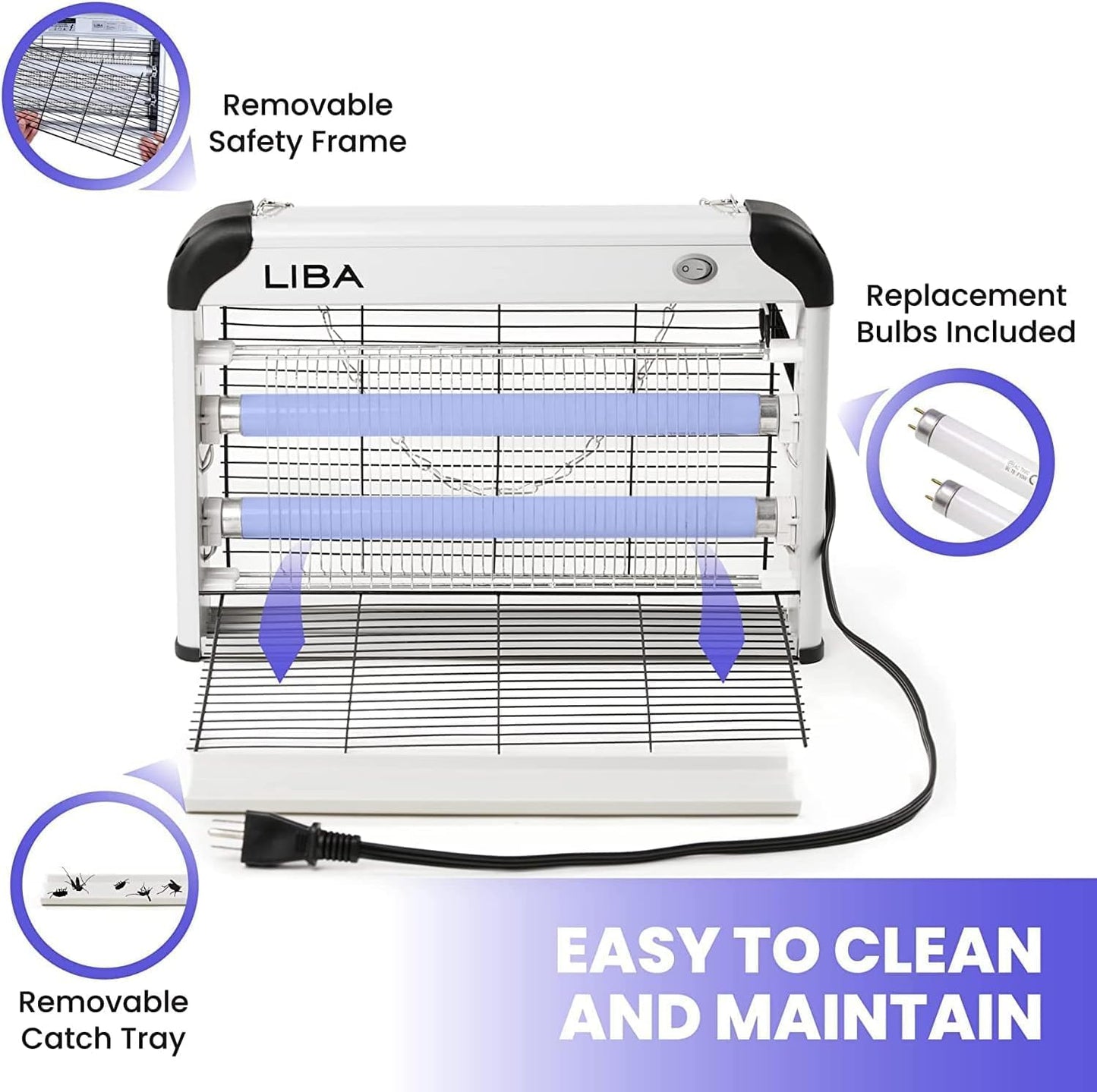 LiBa Electric Bug Zapper - Powerful Indoor Insect Killer with 4 Extra Replacement Bulbs | Lightweight, Easy-to-Clean 2800V Grid