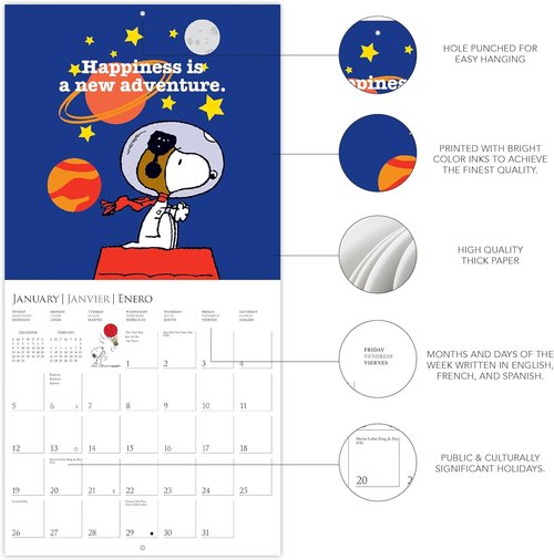 Graphique 2025 Peanuts Wall Calendar - 12” x 12” | Thick Paper | Large Monthly Grid & 3 Languages