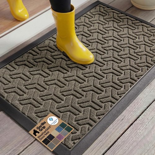 GORILLA GRIP Waterproof All-Season WeatherMAX Doormat - Natural Rubber, Stain & Fade Resistant, 29x17, Slate Geometric