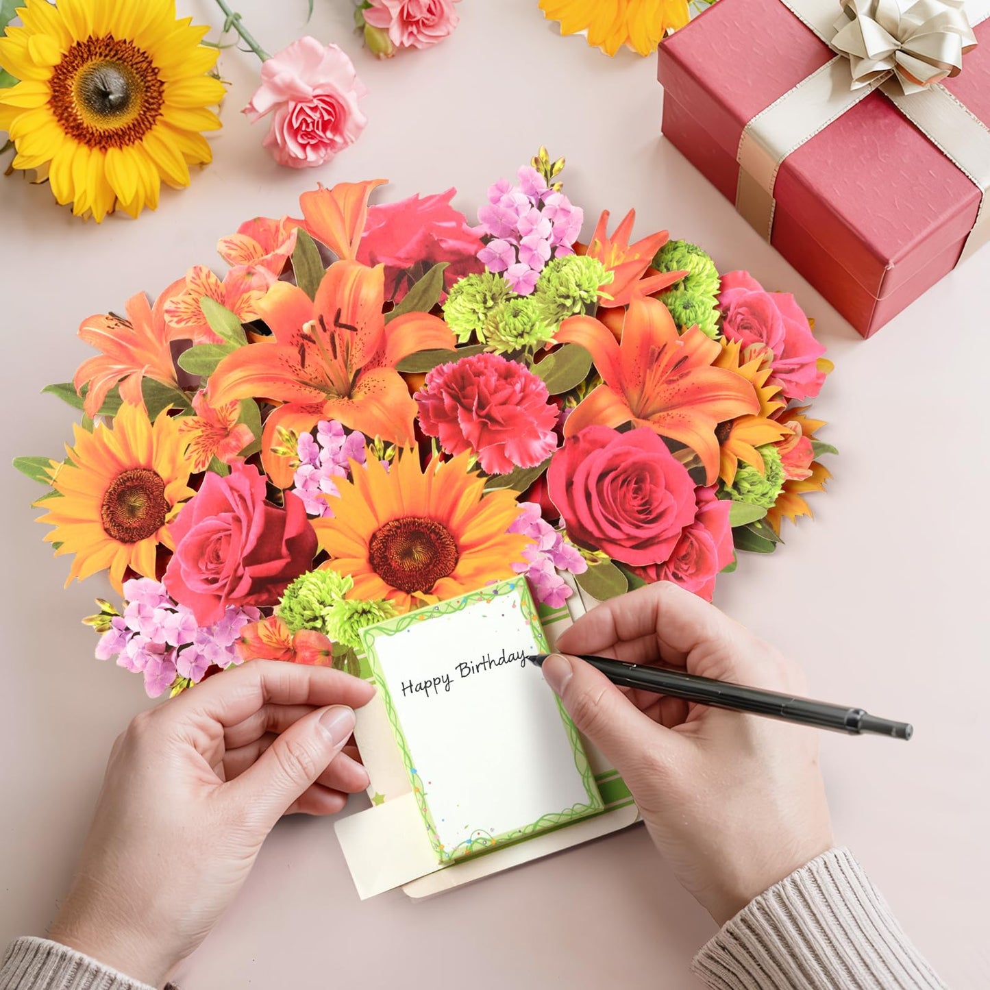 Yinqing Birthday Cards, 3D Popup Birthday Card for Women, Music and Light 10Inch Forever Sunflower Bouquet for Women Mom Wife Daughter Sister(Blank Notecard & Envelope)