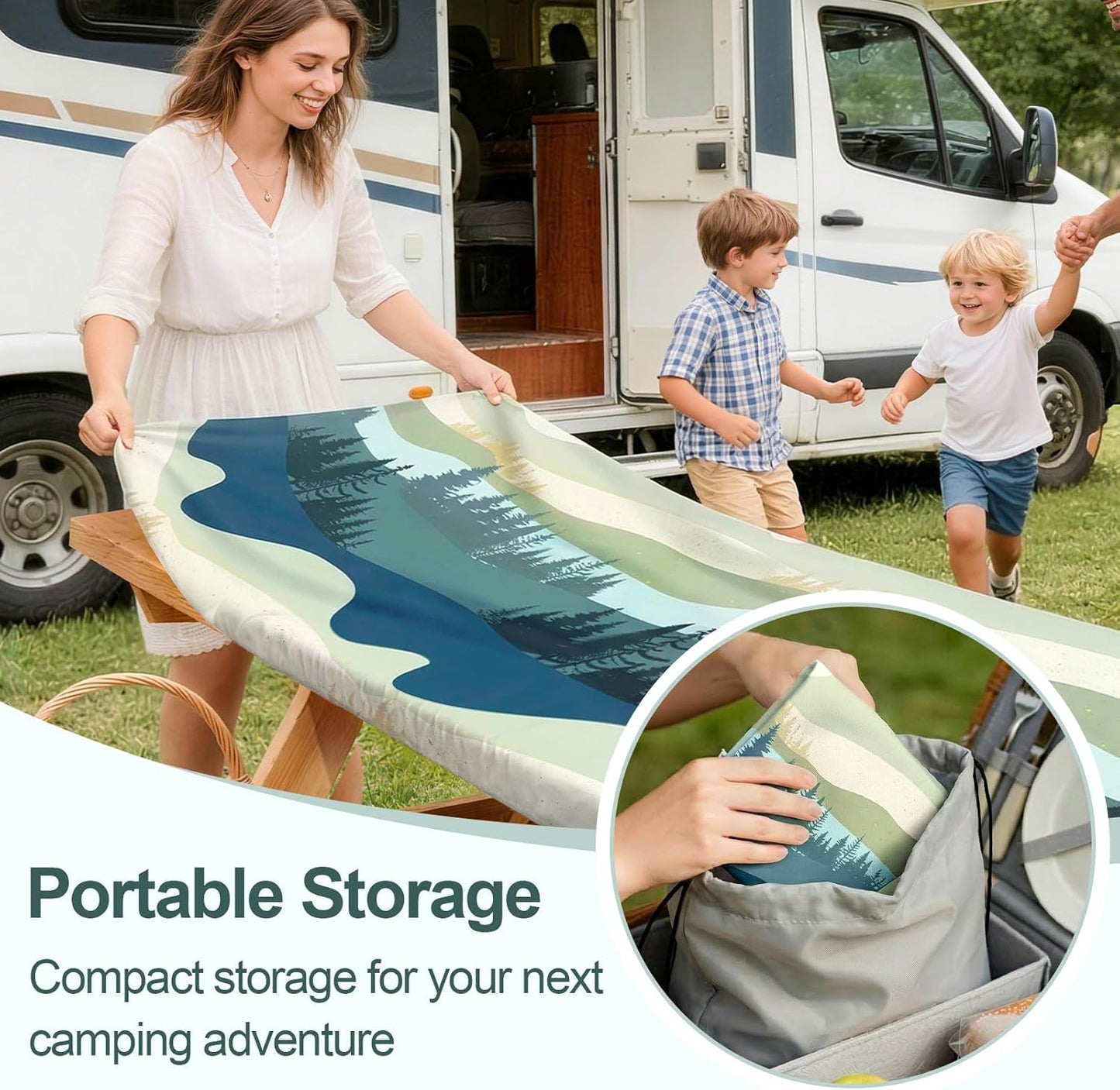 Picnic Table Cover - Waterproof & Windproof with Bench Covers | Fitted Rectangle 72in, Green Blue