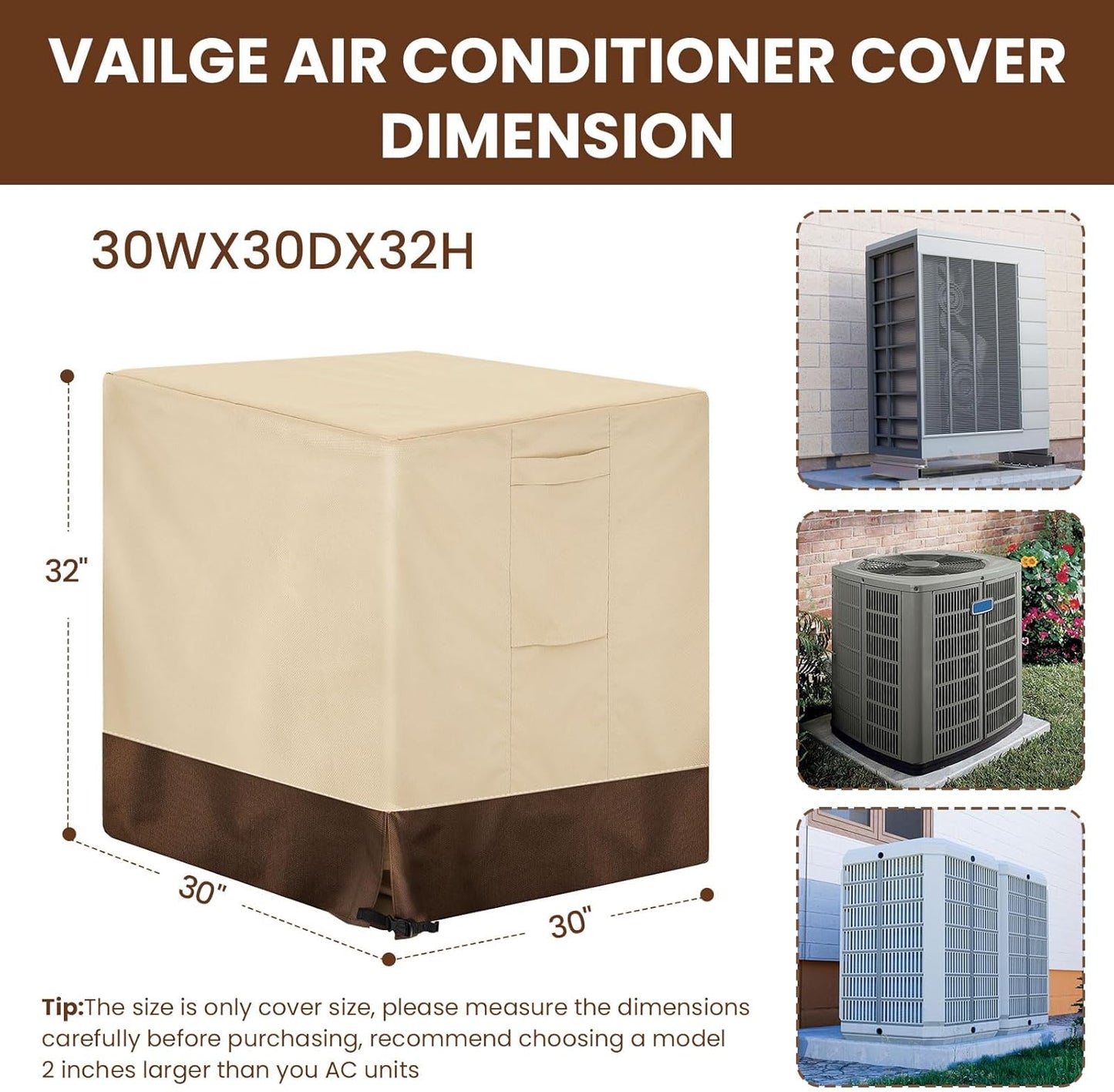 Vailge Heavy-Duty Air Conditioner Cover - Waterproof & UV Resistant for Outdoor Units - Fits Most Sizes